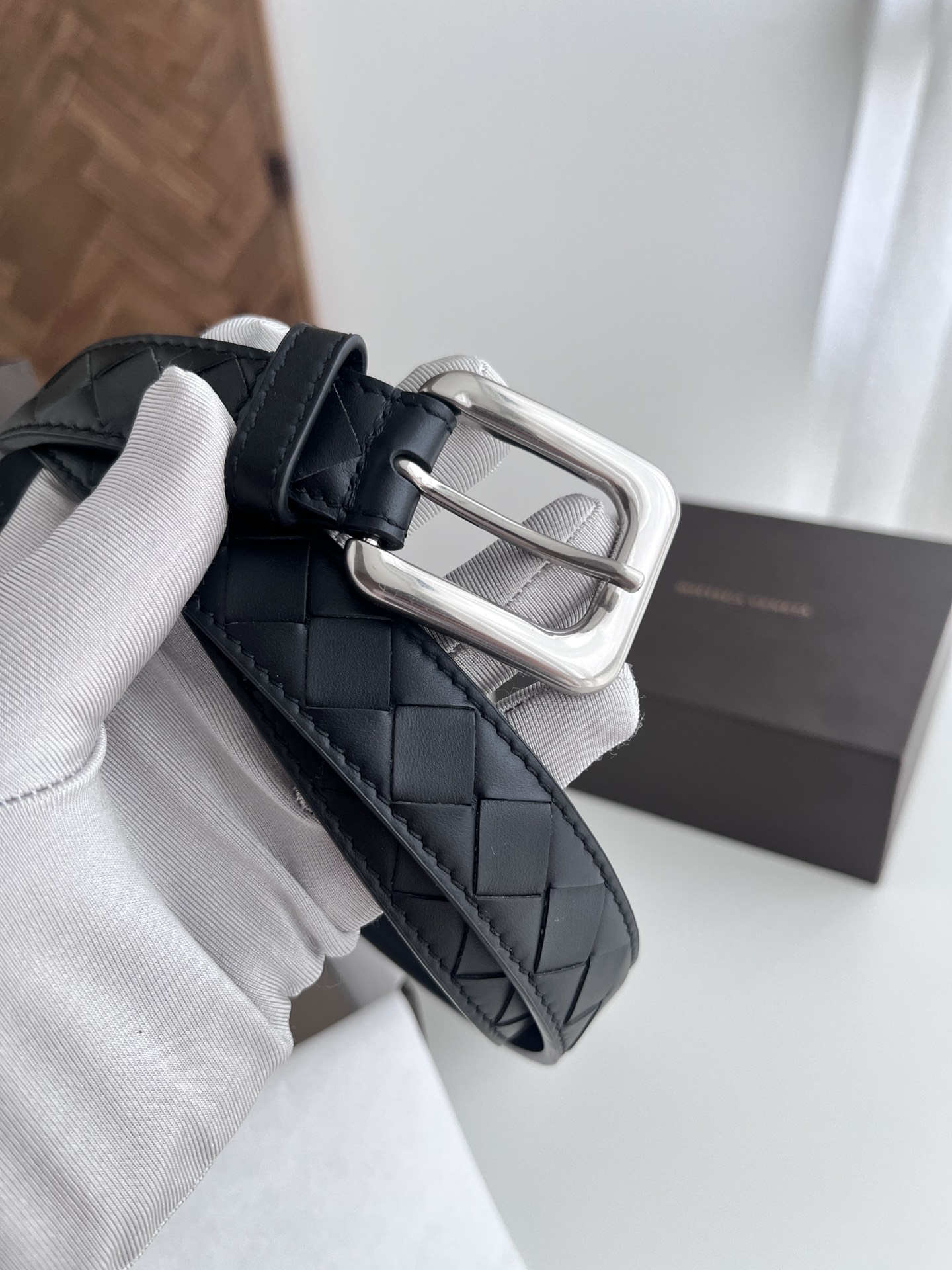 Bottega Veneta Female Pin Buckle Belt Cow Leather Black M