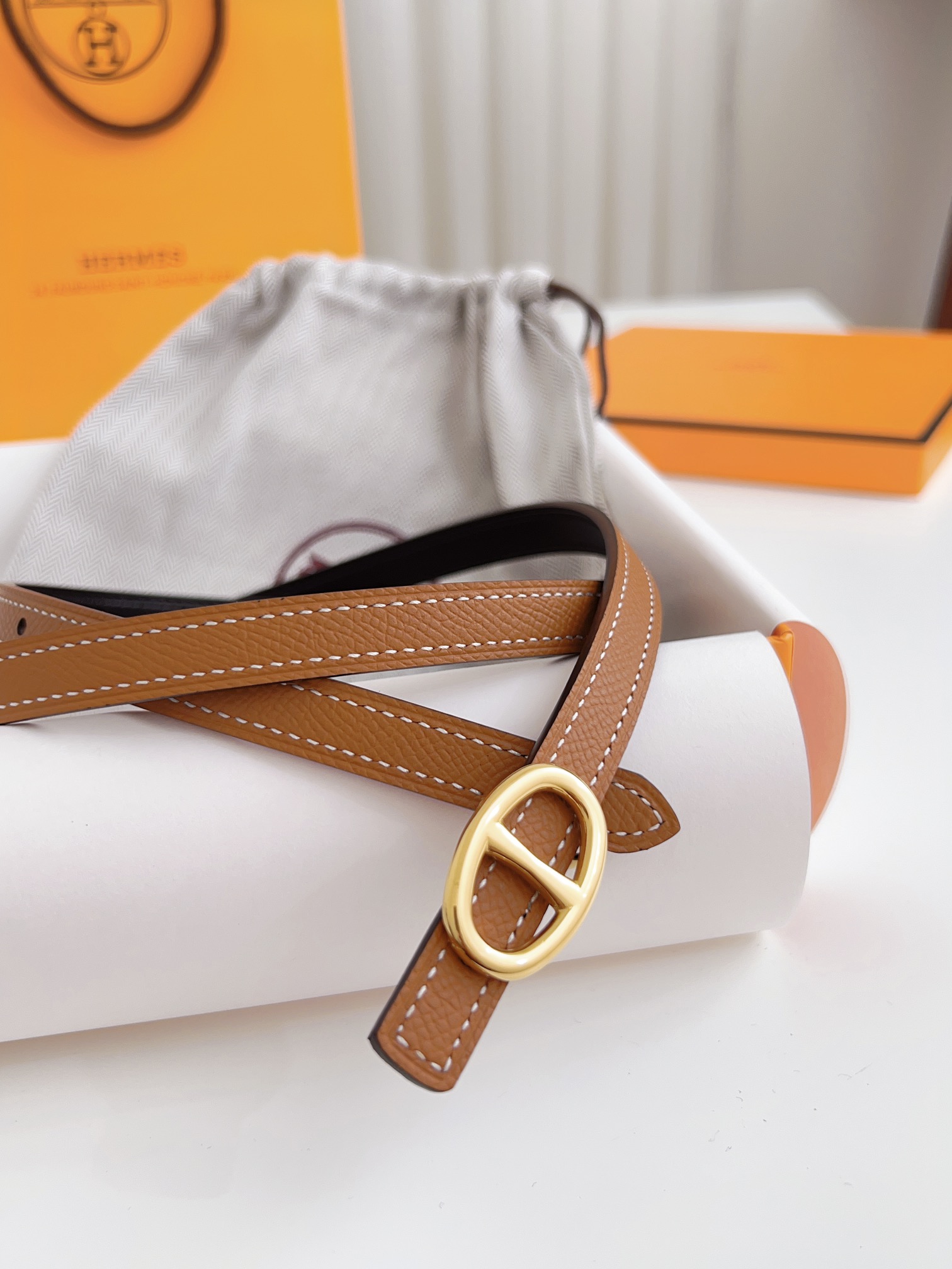 Hermès Female Basic Belt Cow Leather Silver 110cm-m