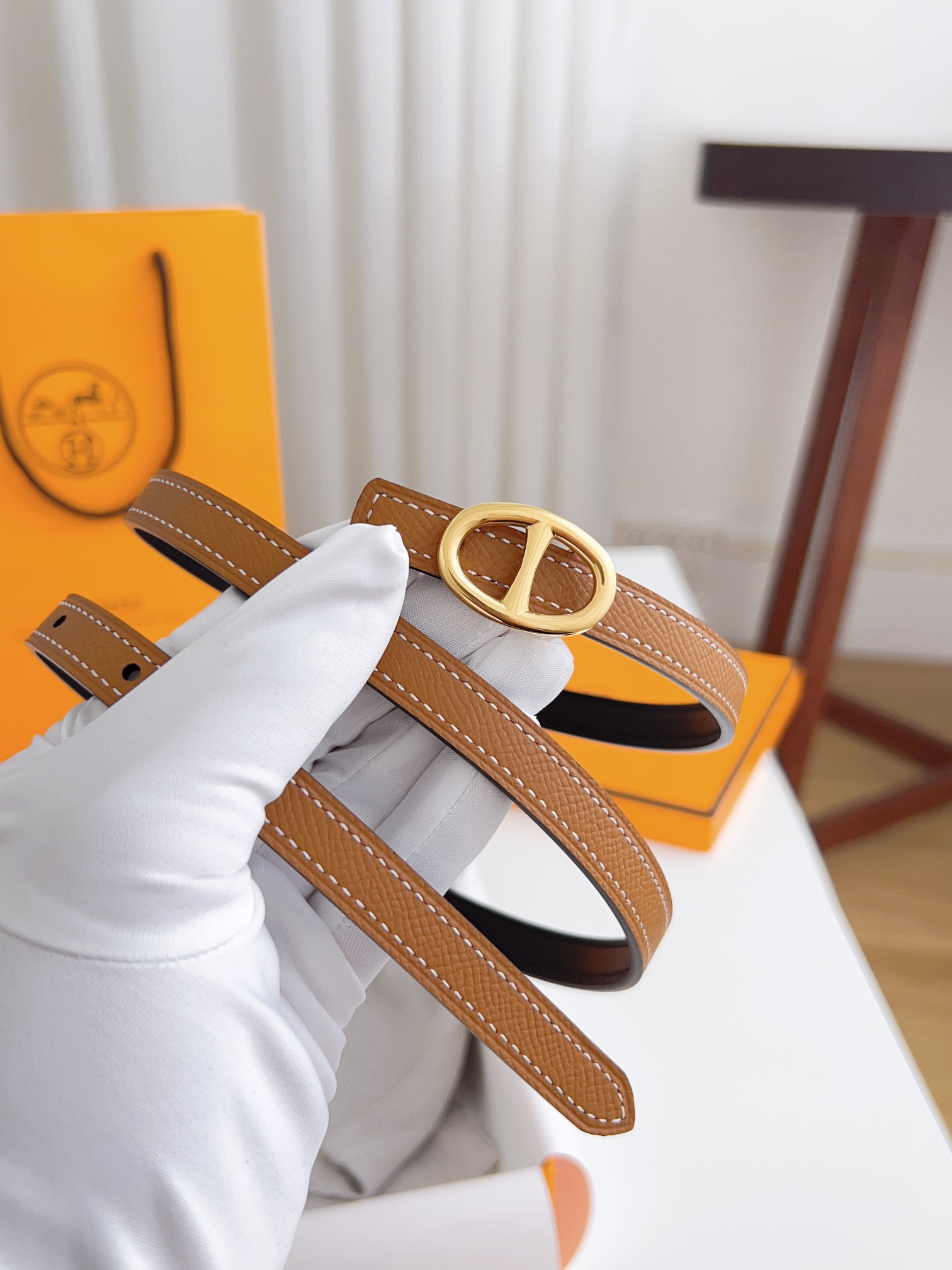 Hermès Female Basic Belt Cow Leather Silver 110cm-m