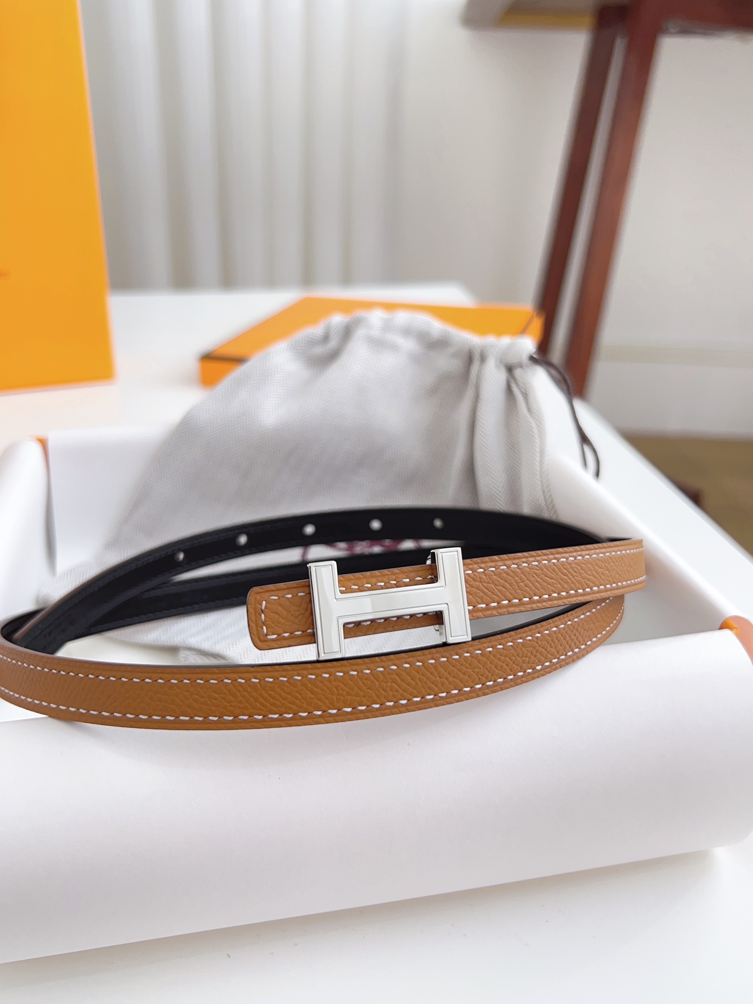 Hermès Female Basic Belt Cow Leather Silver 110cm-m