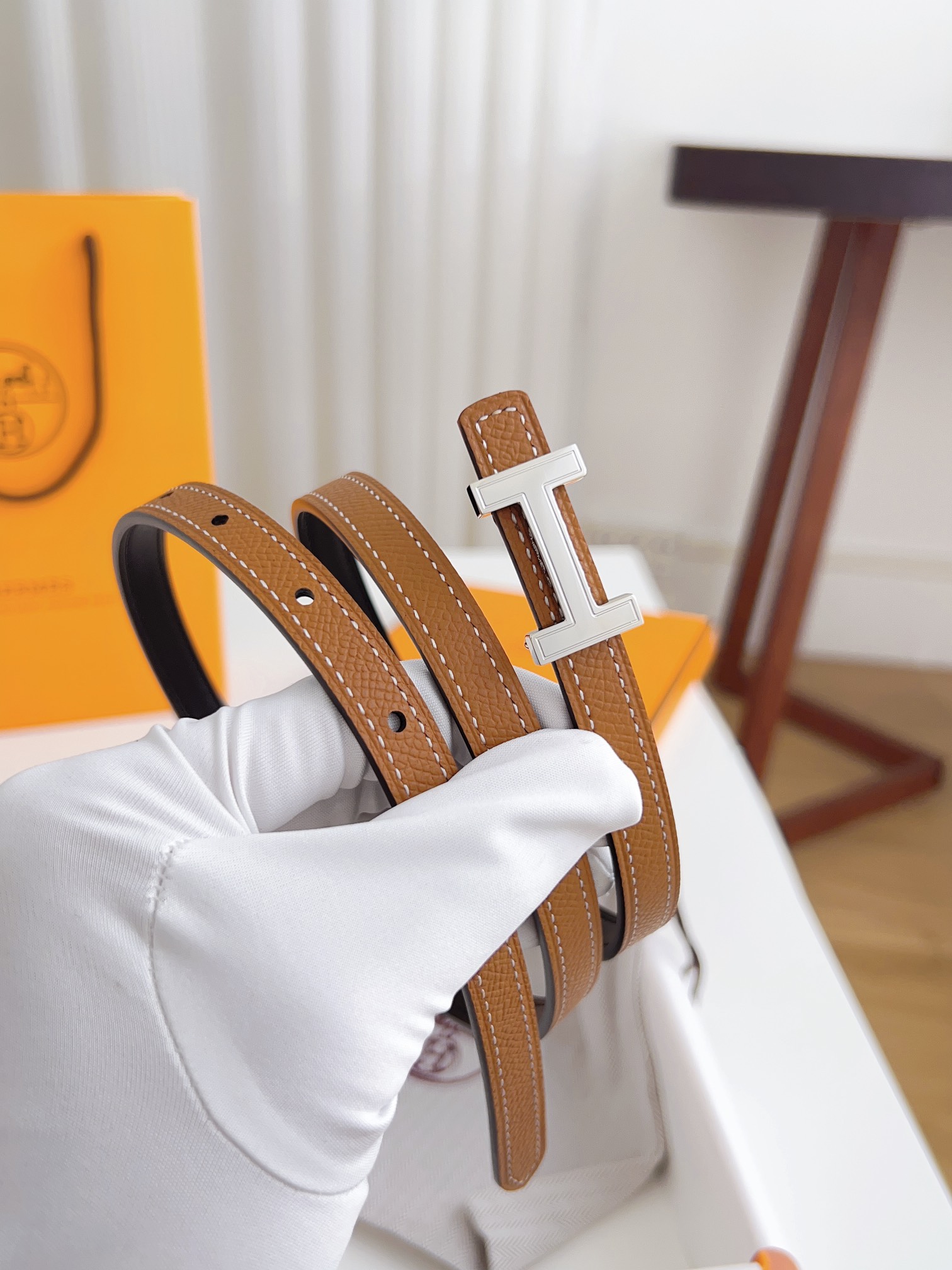 Hermès Female Basic Belt Cow Leather Silver 110cm-m