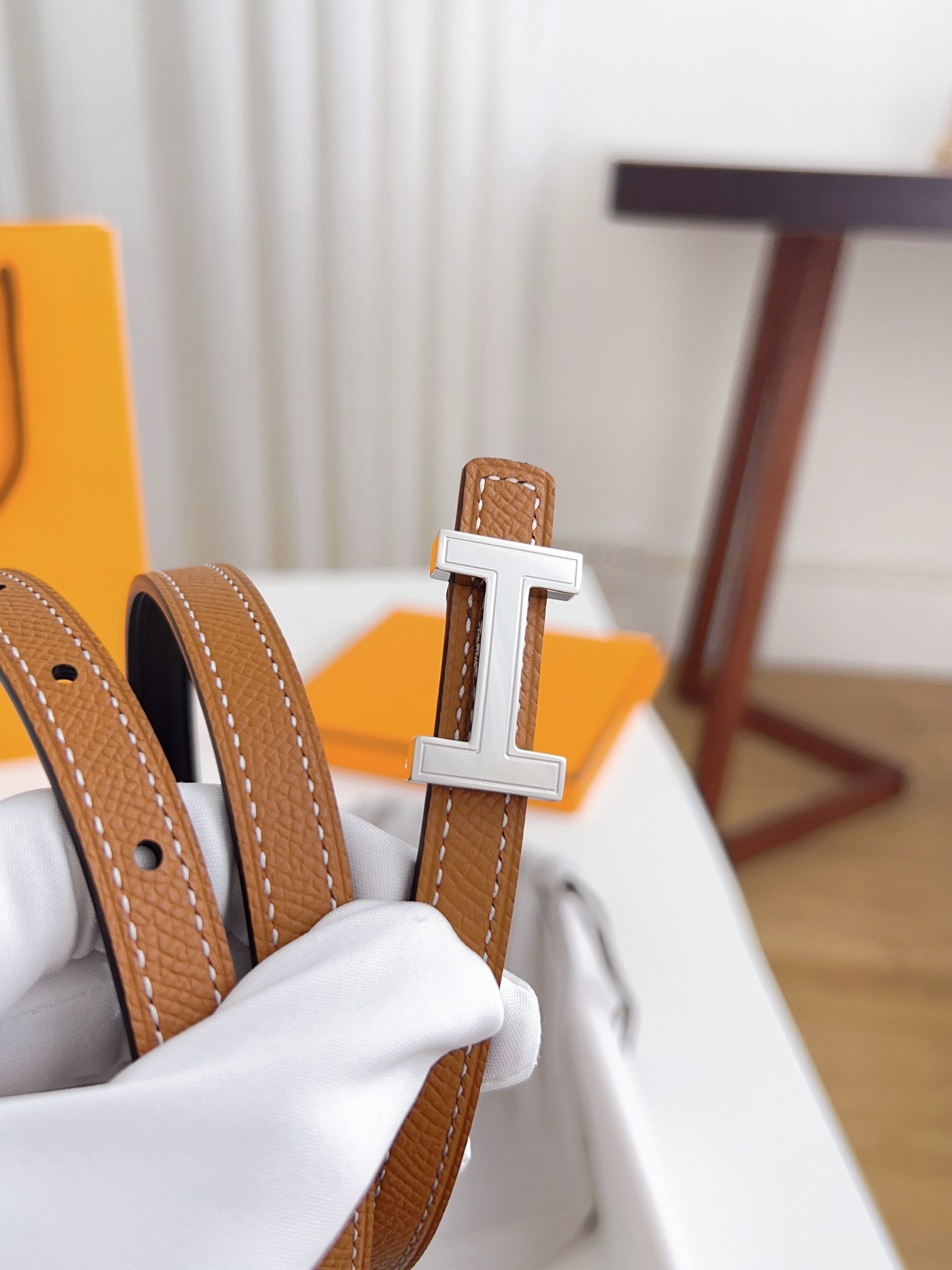 Hermès Female Basic Belt Cow Leather Silver 110cm-m