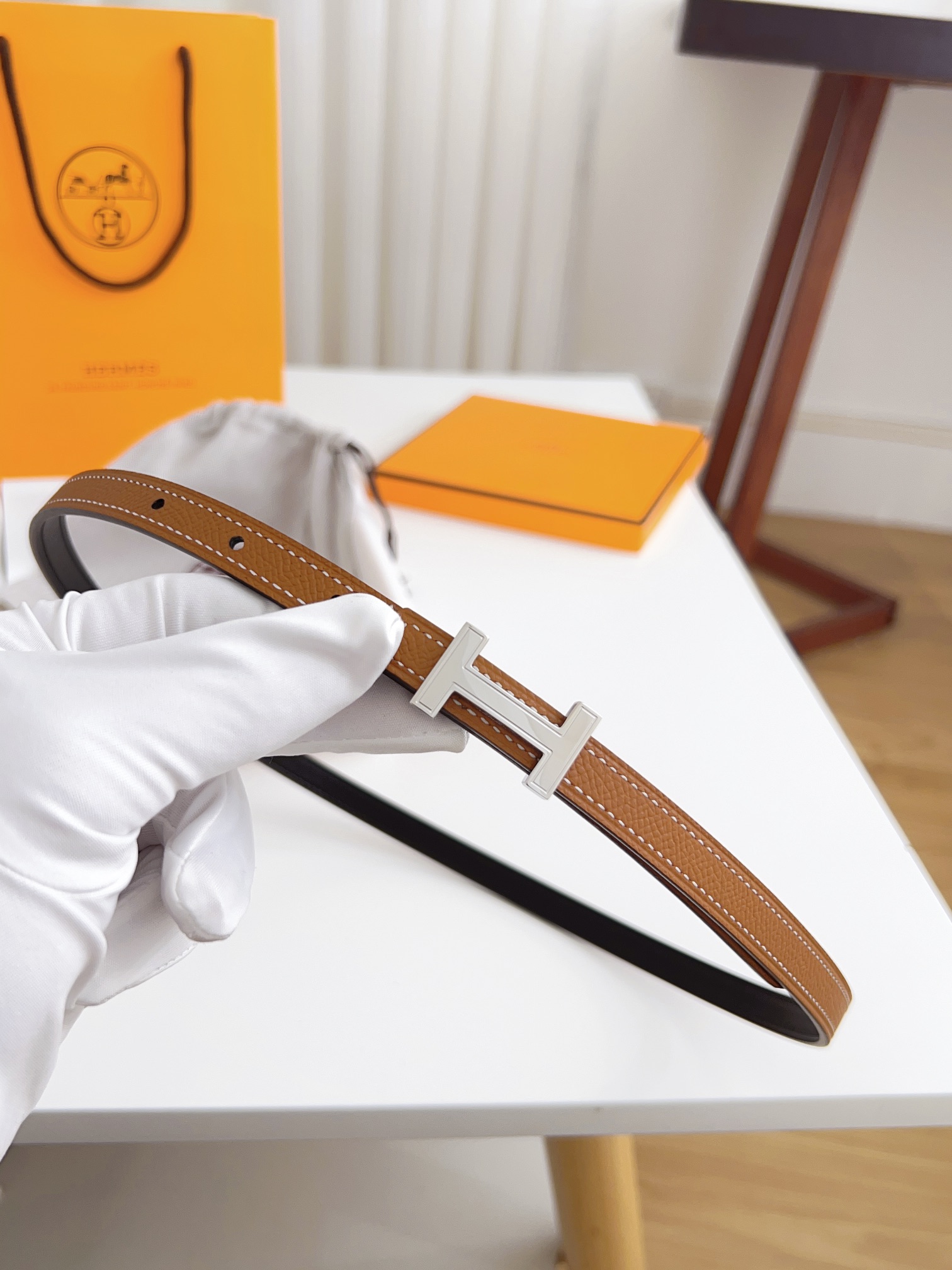 Hermès Female Basic Belt Cow Leather Silver 110cm-m