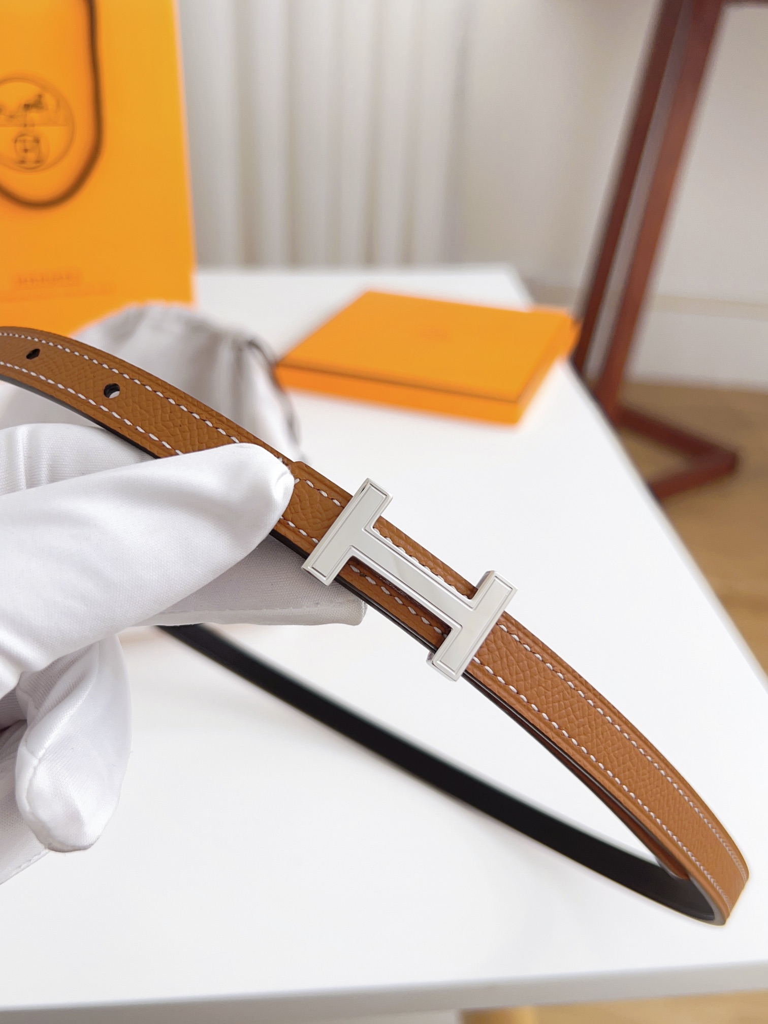 Hermès Female Basic Belt Cow Leather Silver 110cm-m