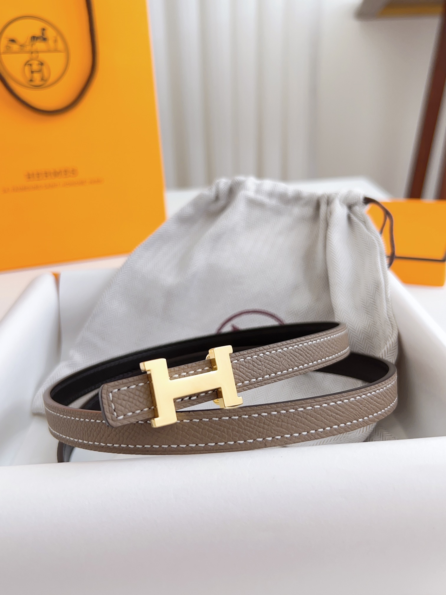 Hermès Female Basic Belt Cow Leather Silver 110cm-m