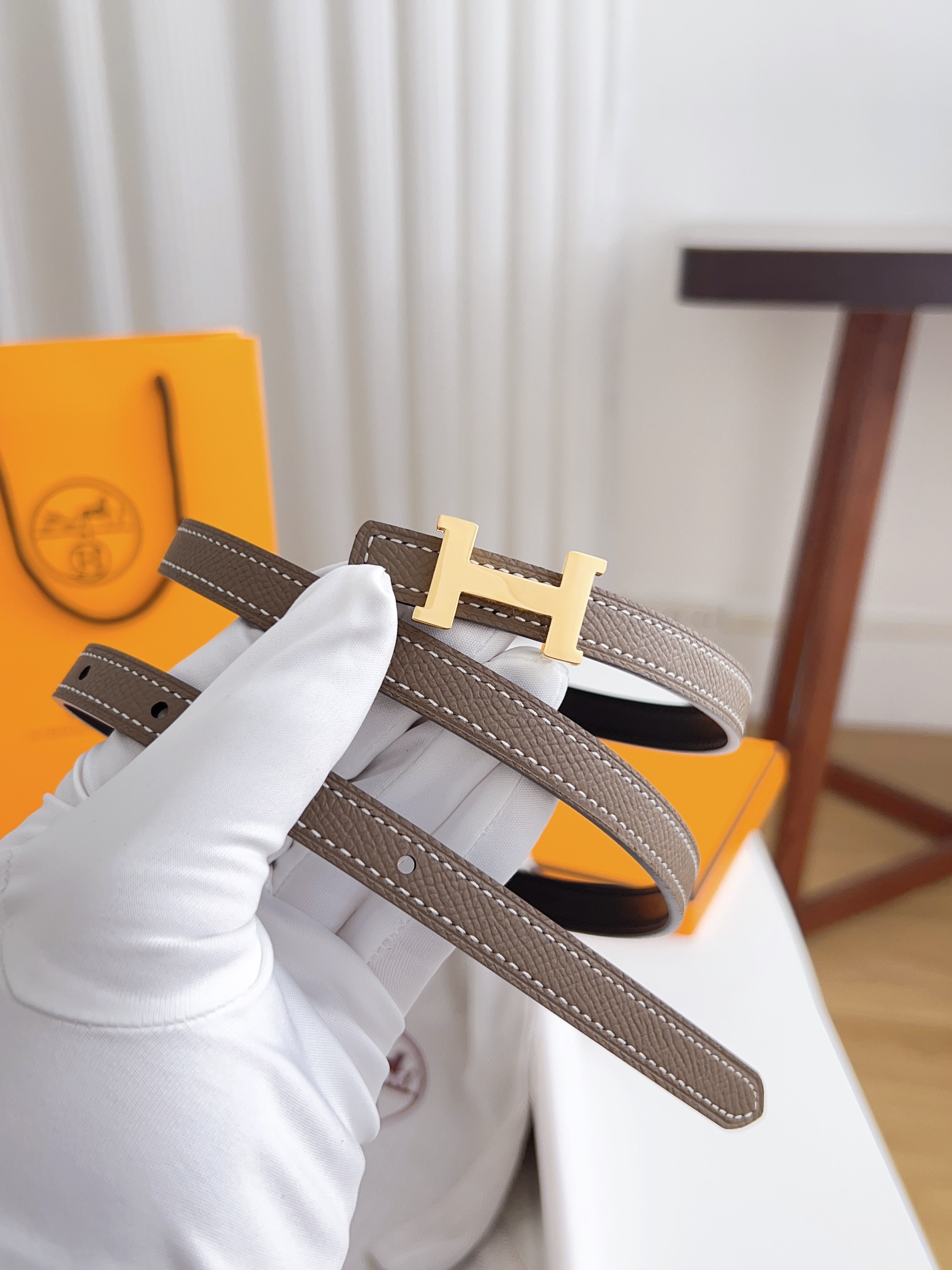 Hermès Female Basic Belt Cow Leather Silver 110cm-m