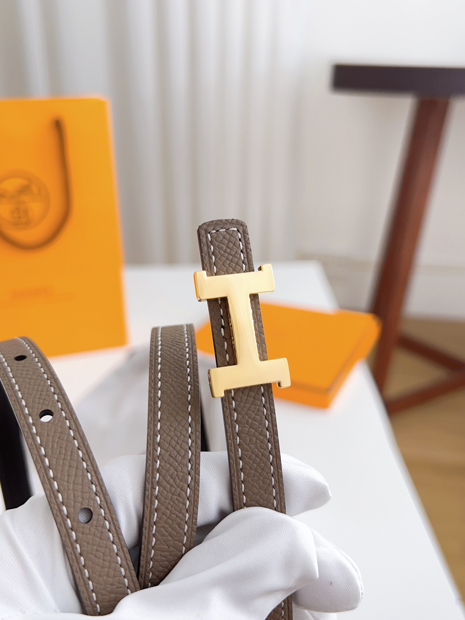 Hermès Female Basic Belt Cow Leather Silver 110cm-m