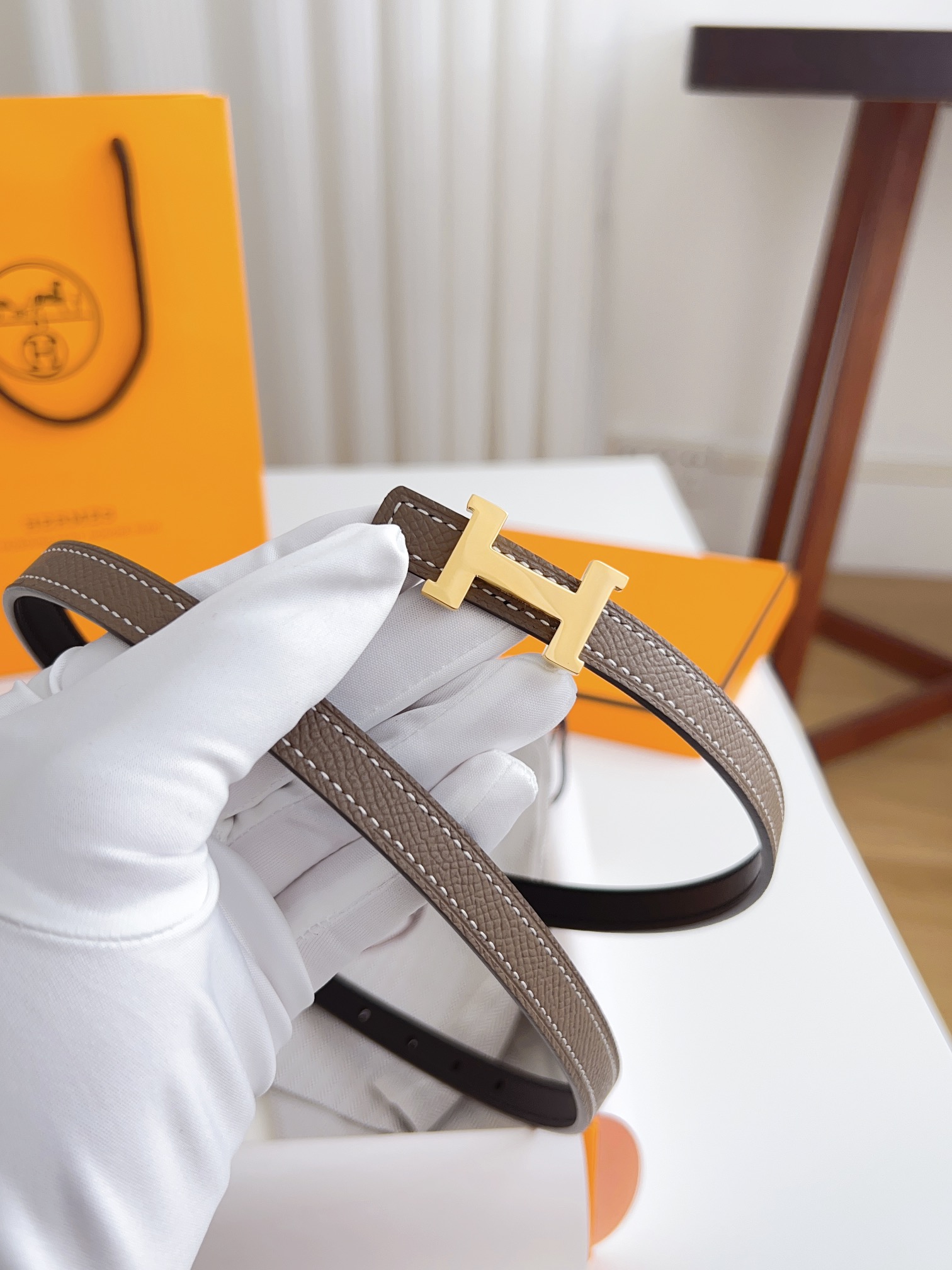 Hermès Female Basic Belt Cow Leather Silver 110cm-m