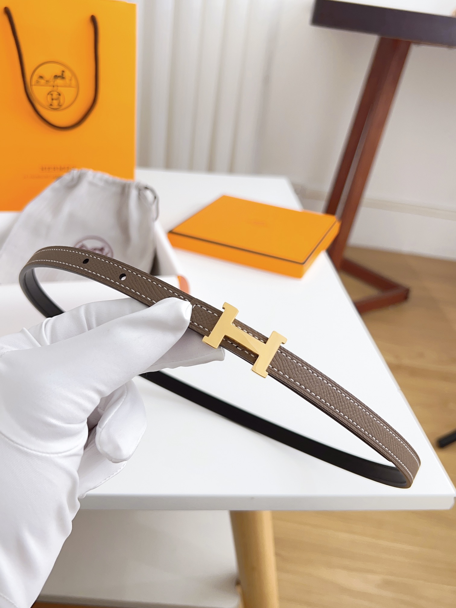 Hermès Female Basic Belt Cow Leather Silver 110cm-m