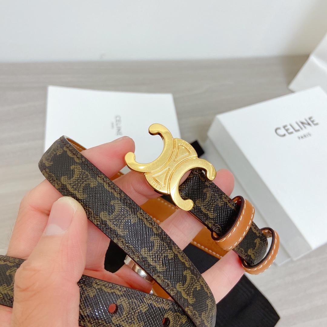 Celine Female Leather Belt Cow Leather Gold 18mm-l