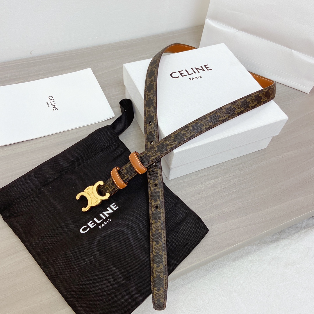 Celine Female Leather Belt Cow Leather Gold 18mm-l