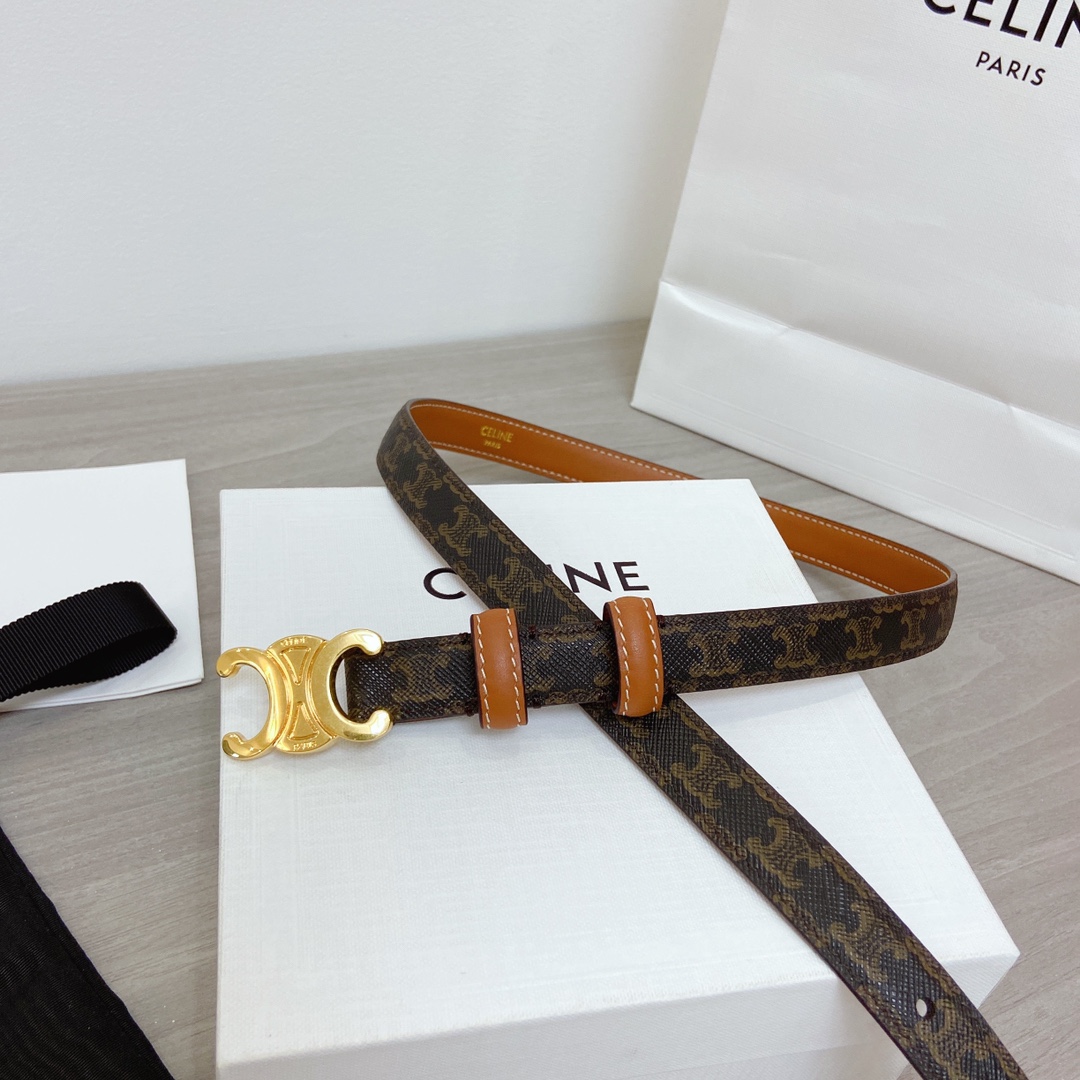 Celine Female Leather Belt Cow Leather Gold 18mm-l