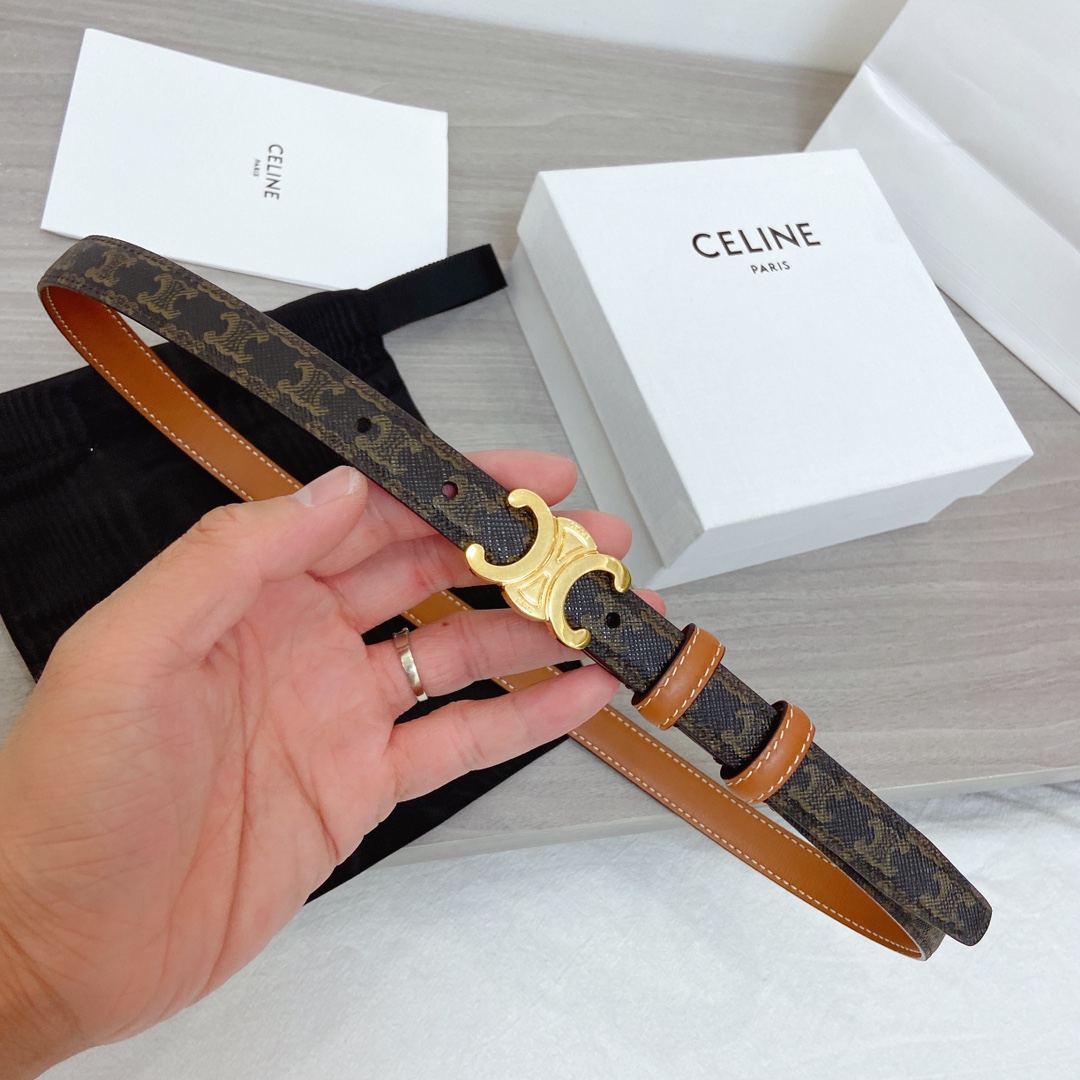 Celine Female Leather Belt Cow Leather Gold 18mm-l