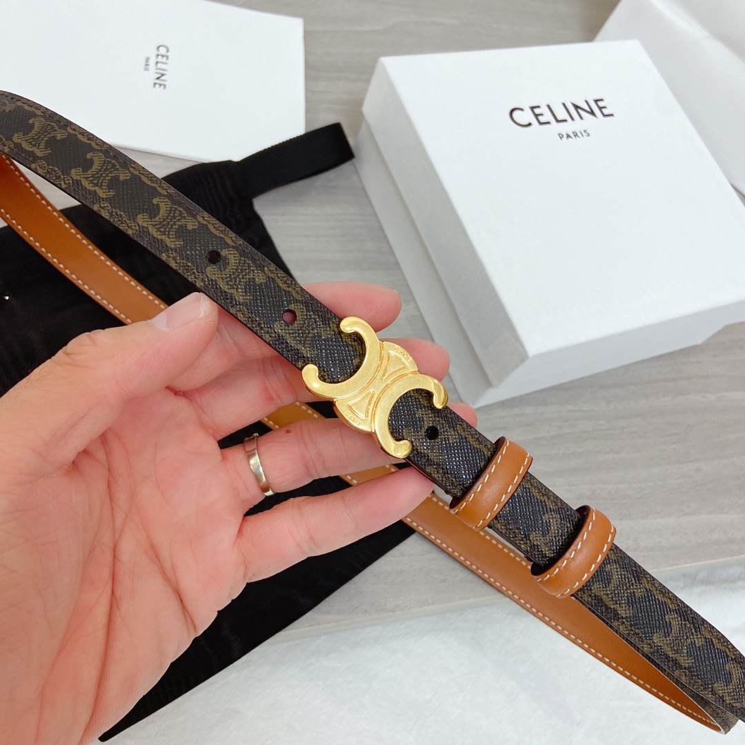 Celine Female Leather Belt Cow Leather Gold 18mm-l