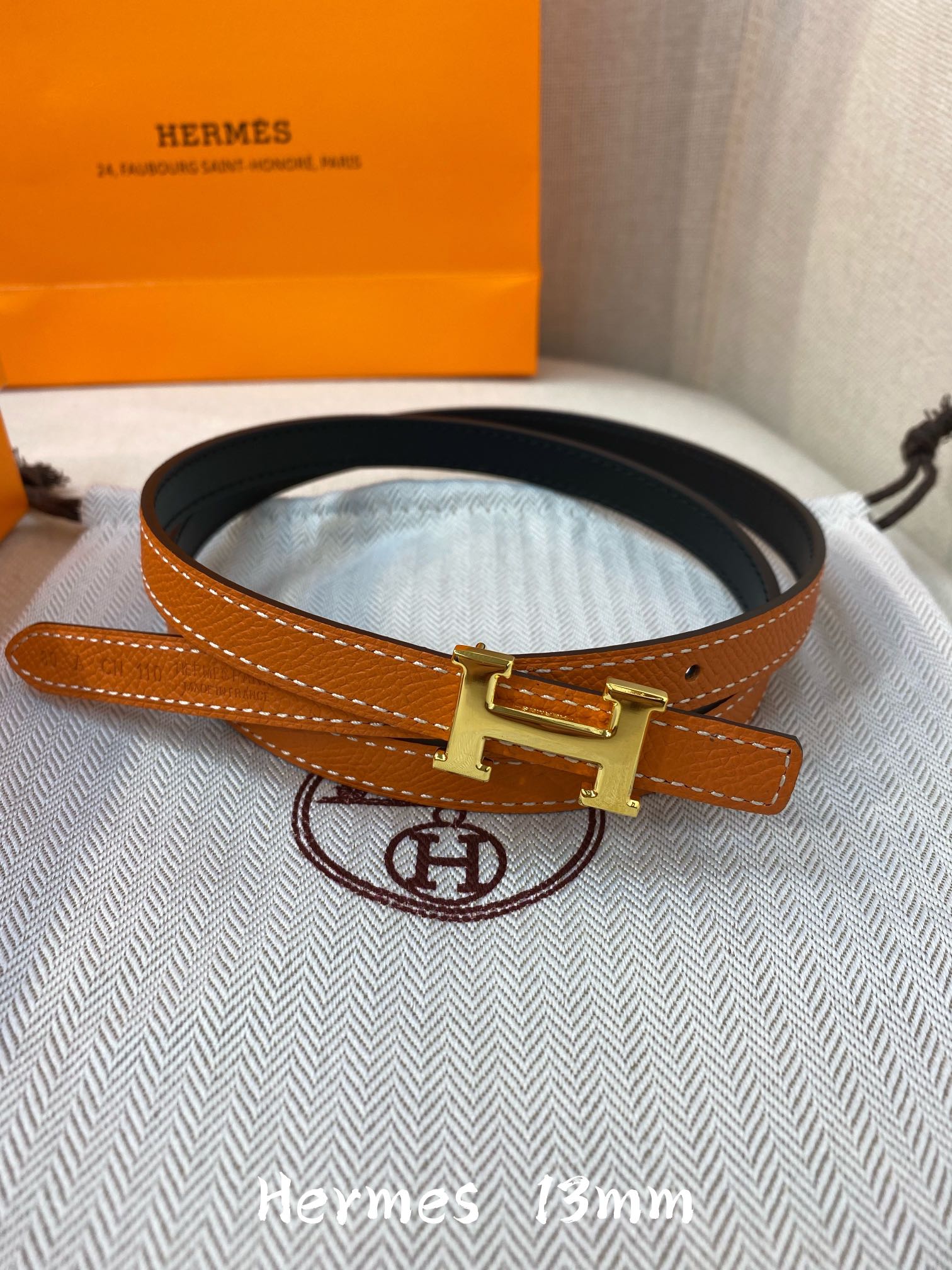 Hermès Female Leather Belt Cow Leather 13mm-s-m-l