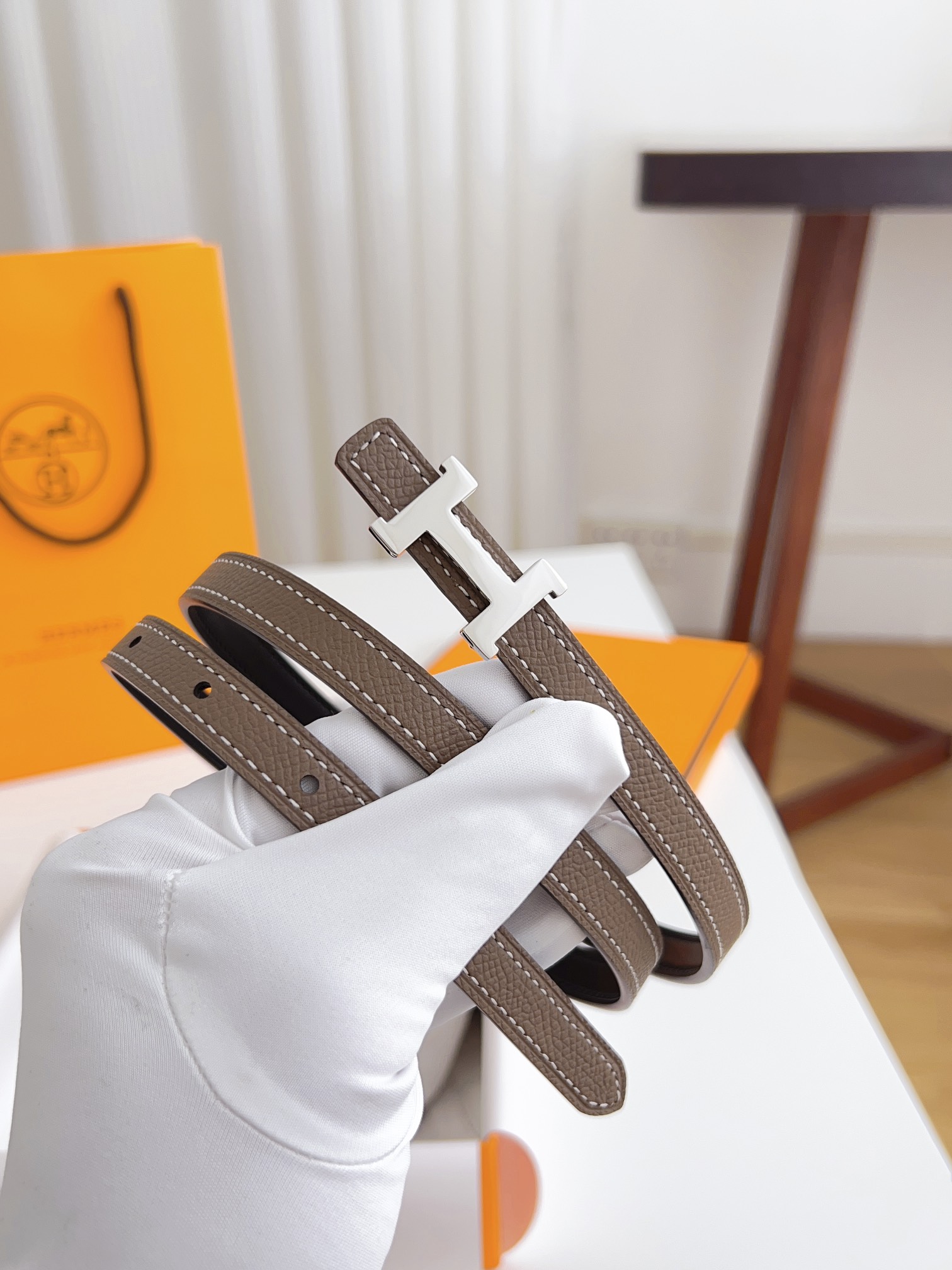 Hermès Female Basic Belt Cow Leather Silver 110cm-m