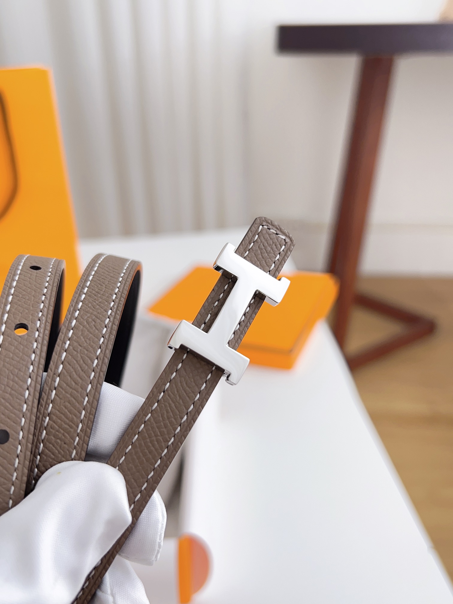 Hermès Female Basic Belt Cow Leather Silver 110cm-m