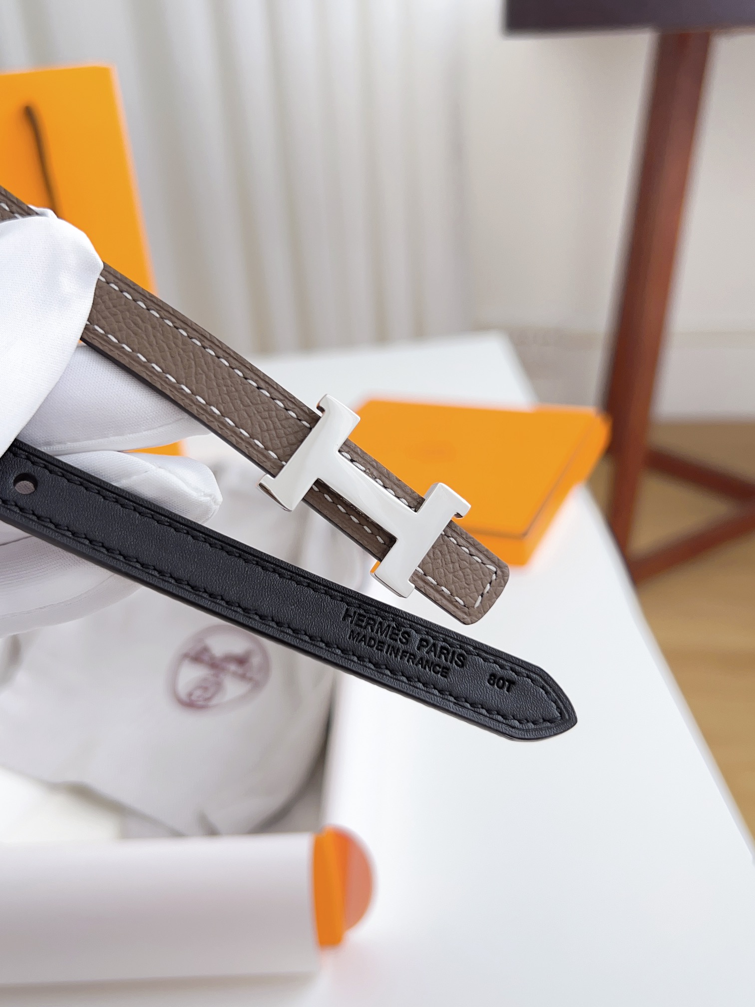 Hermès Female Basic Belt Cow Leather Silver 110cm-m