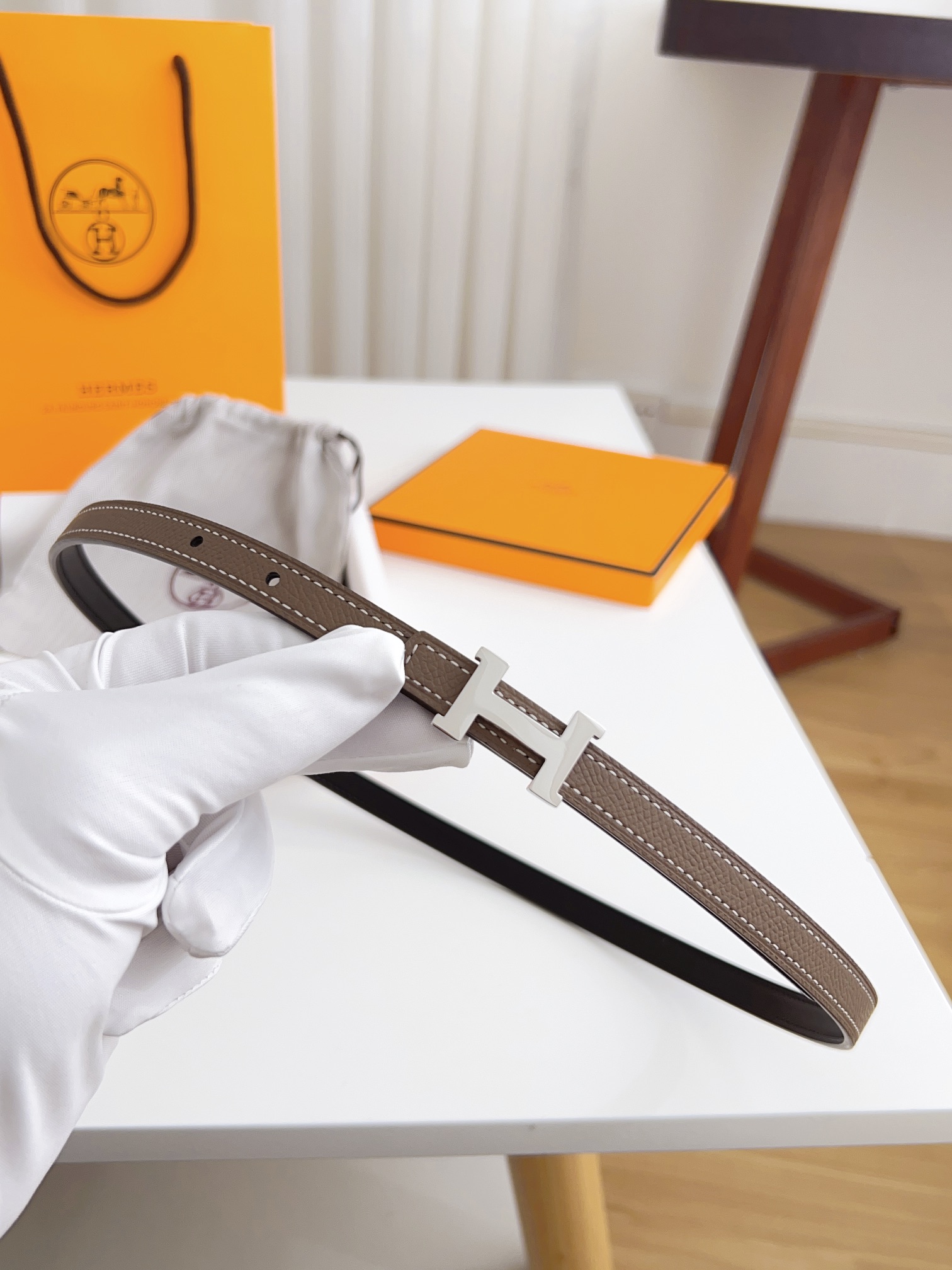 Hermès Female Basic Belt Cow Leather Silver 110cm-m