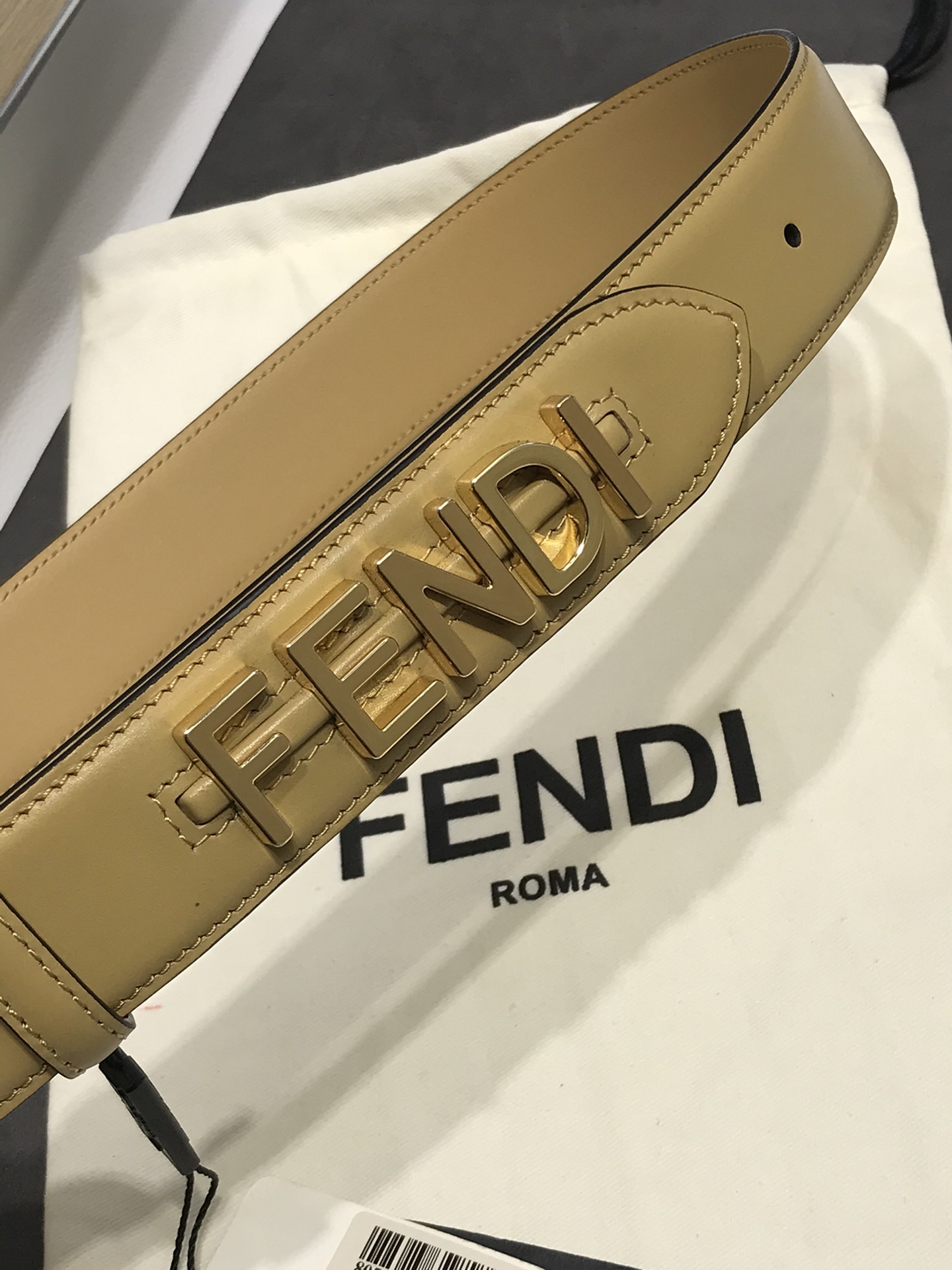Fendi Female Leather Belt Cow Leather Black Wide Width 35mm