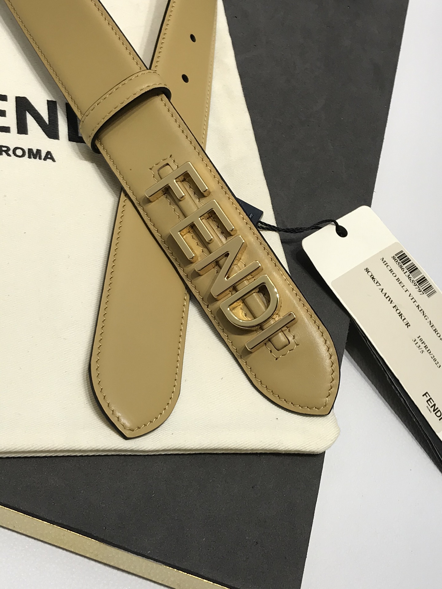 Fendi Female Leather Belt Cow Leather Black Wide Width 35mm