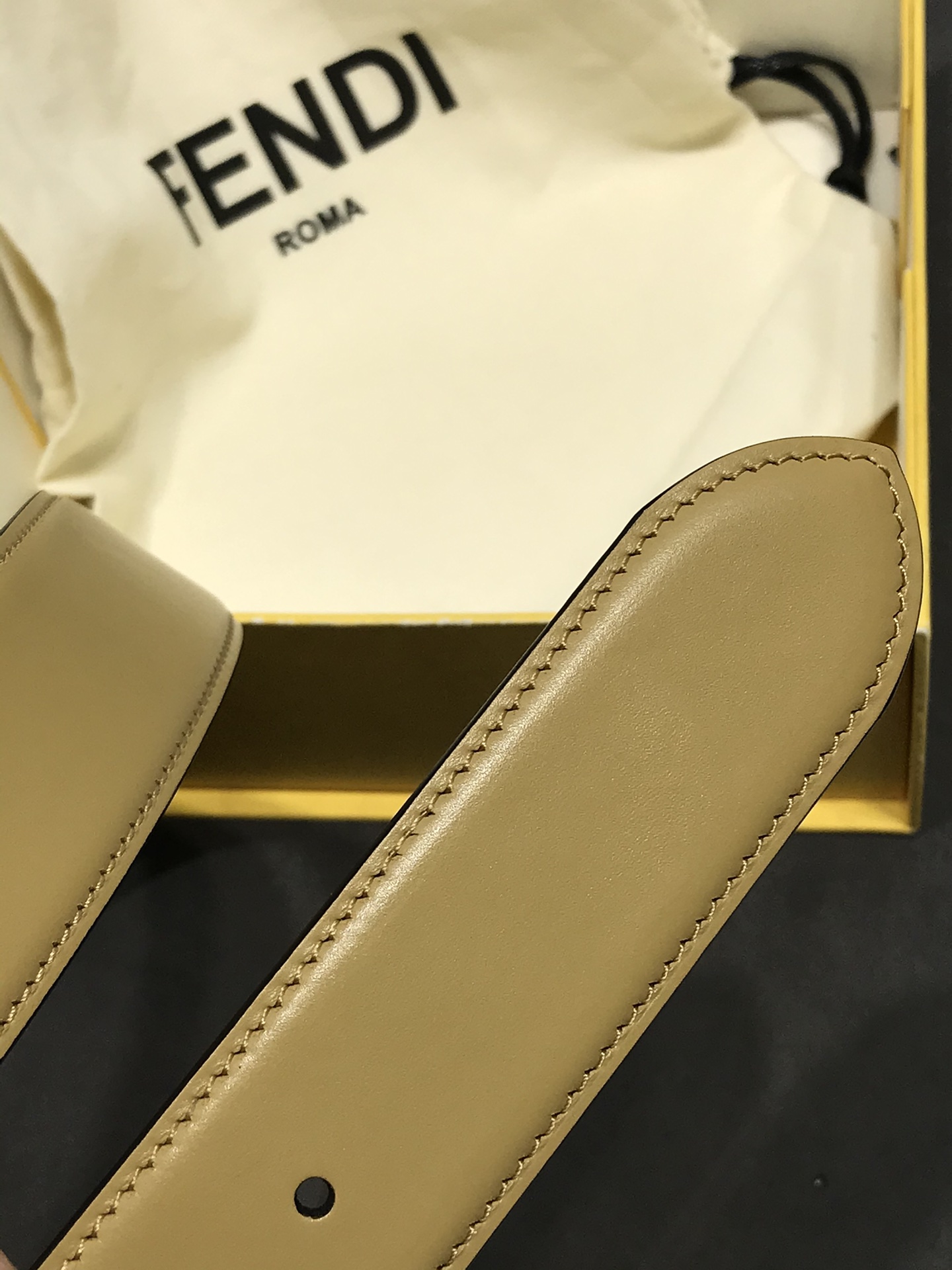 Fendi Female Leather Belt Cow Leather Black Wide Width 35mm