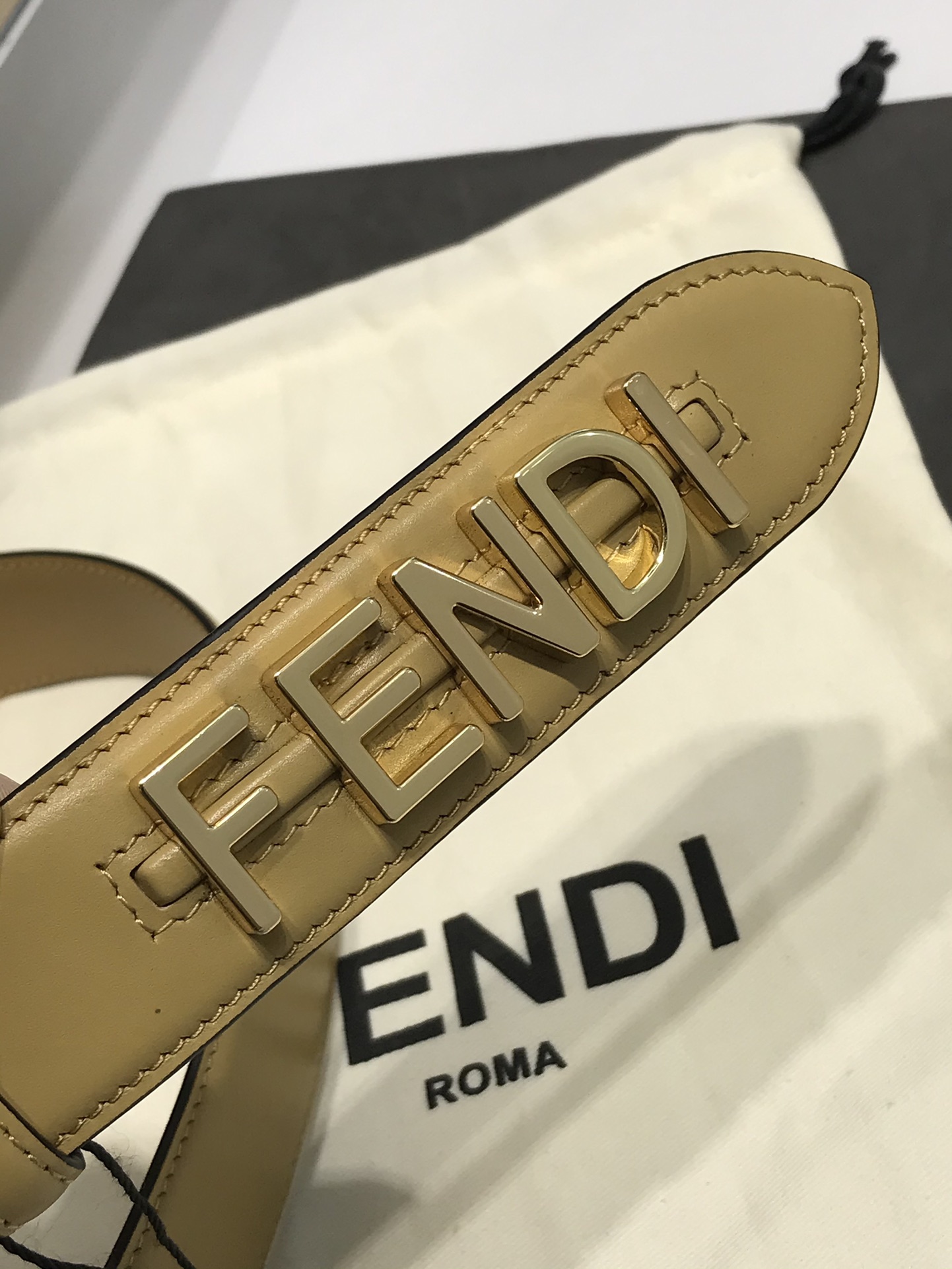 Fendi Female Leather Belt Cow Leather Black Wide Width 35mm