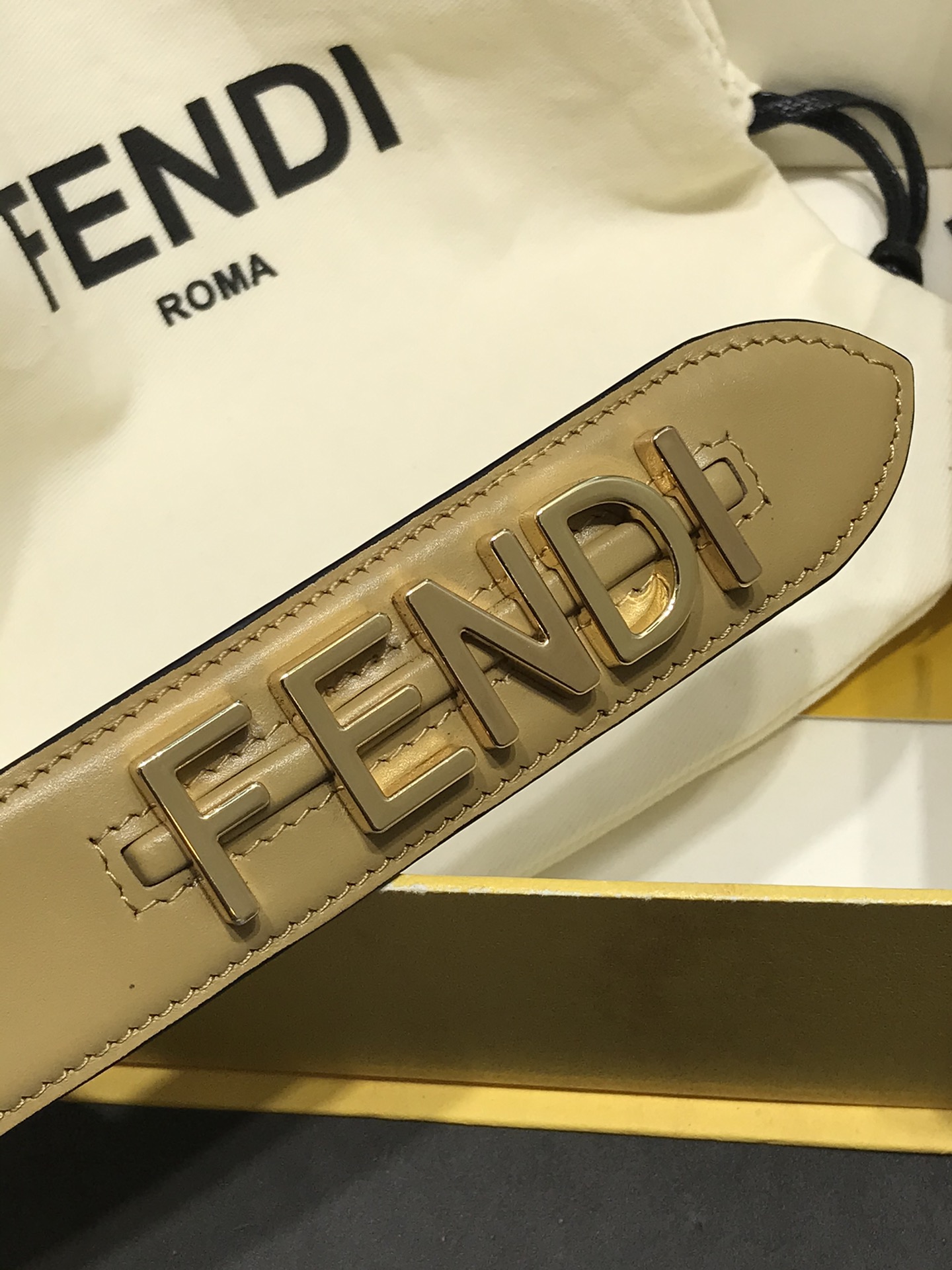 Fendi Female Leather Belt Cow Leather Black Wide Width 35mm