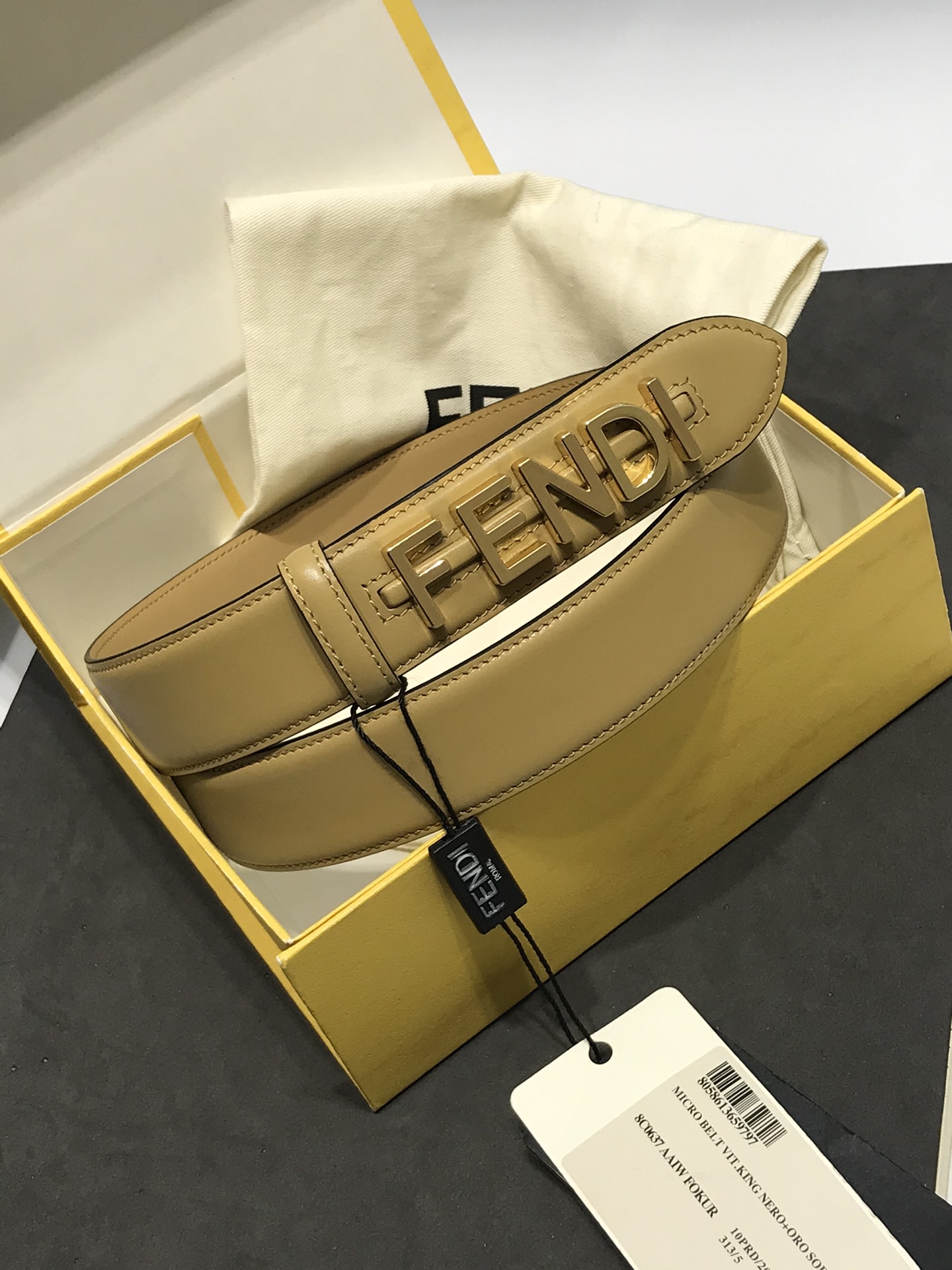 Fendi Female Leather Belt Cow Leather Black Wide Width 35mm