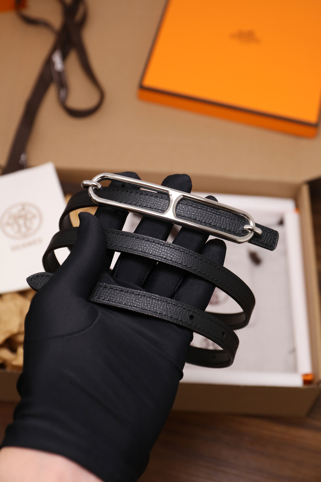 Hermès Female Basic Belt Cow Leather Silver 110cm-m