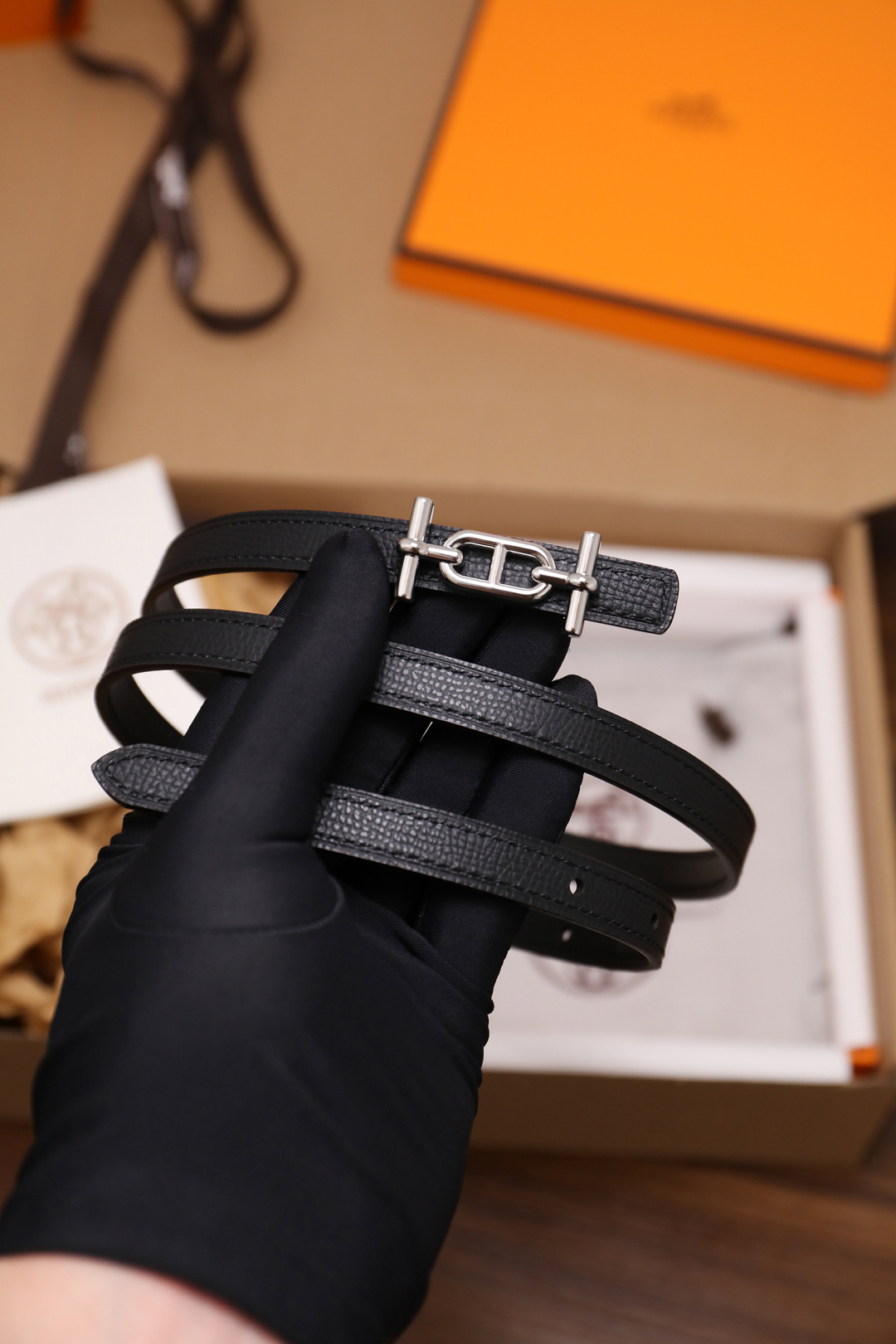 Hermès Female Basic Belt Cow Leather Silver 110cm-m