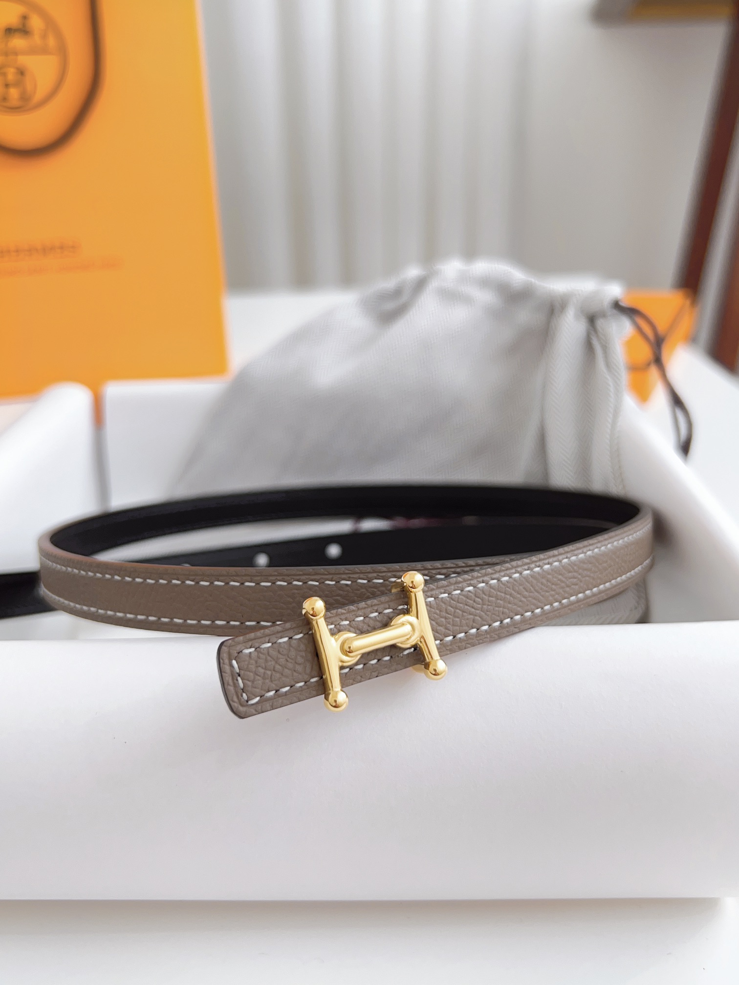 Hermès Female Basic Belt Cow Leather Silver 110cm-m