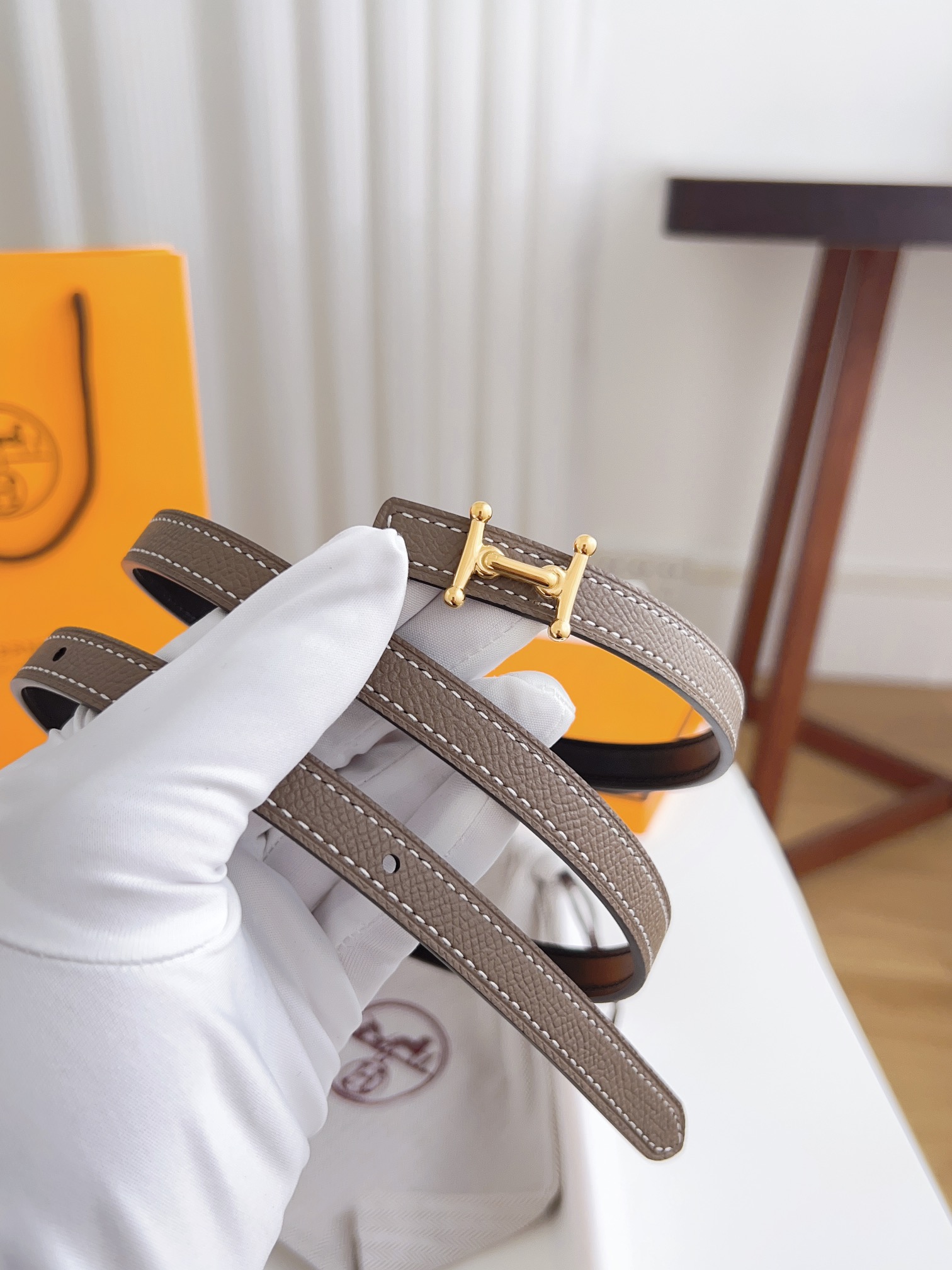 Hermès Female Basic Belt Cow Leather Silver 110cm-m