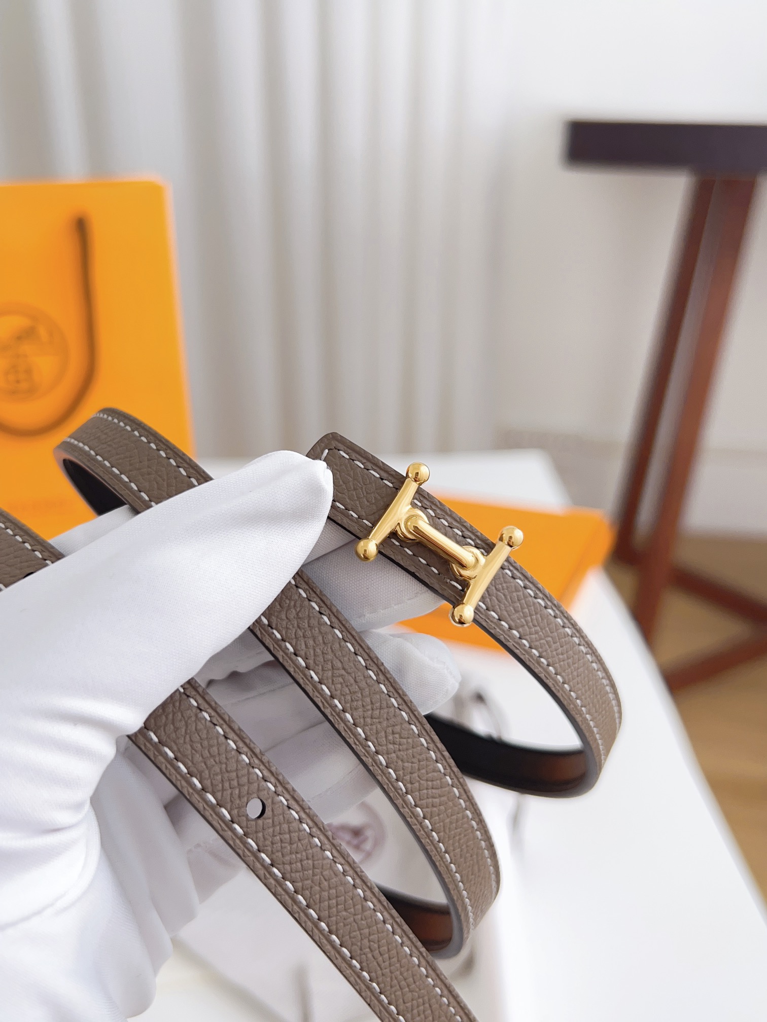 Hermès Female Basic Belt Cow Leather Silver 110cm-m