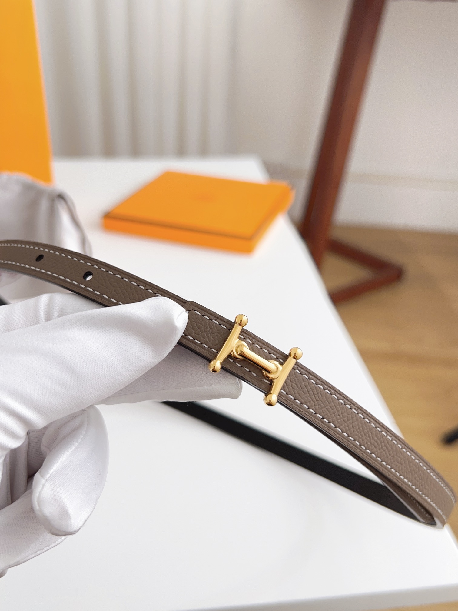 Hermès Female Basic Belt Cow Leather Silver 110cm-m