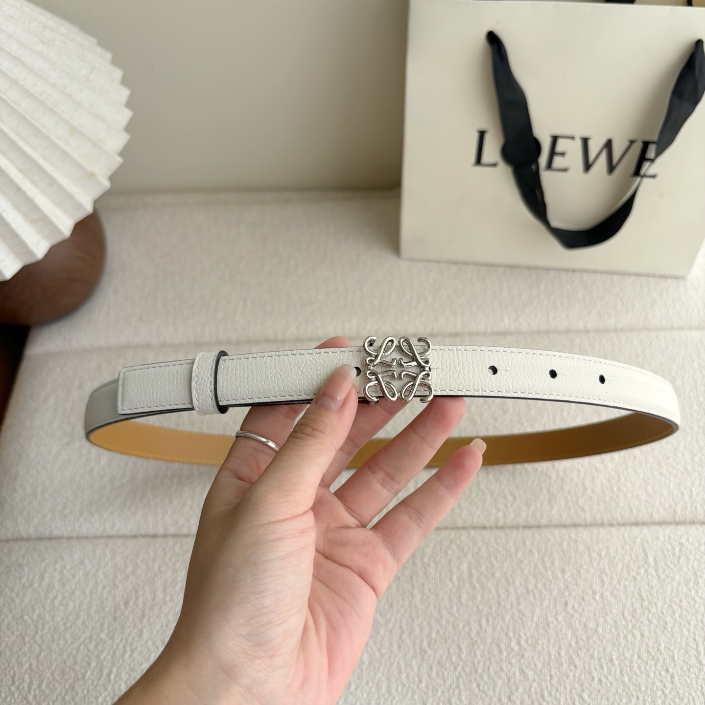 Female Leather Belt Cow Leather White M-l