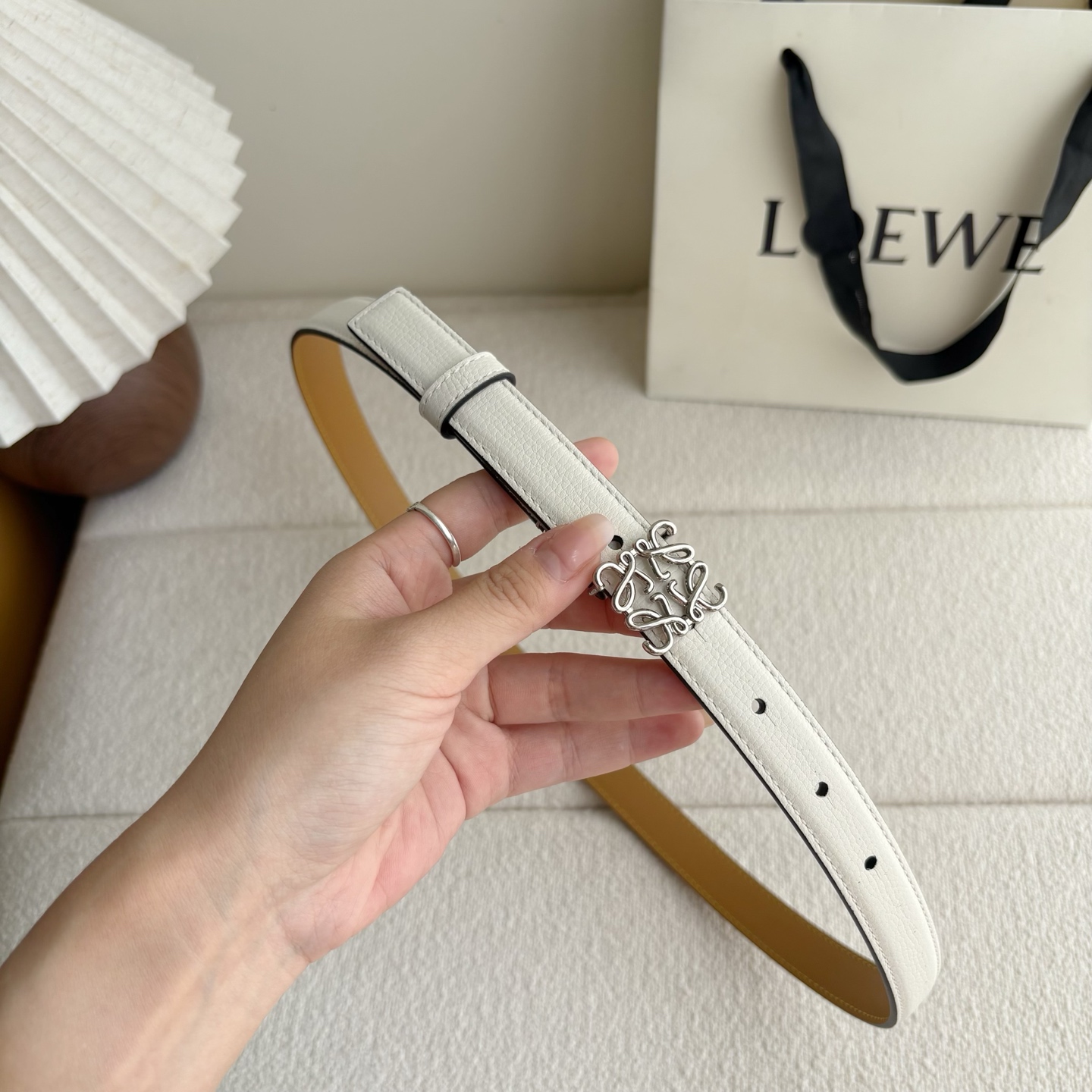 Female Leather Belt Cow Leather White M-l