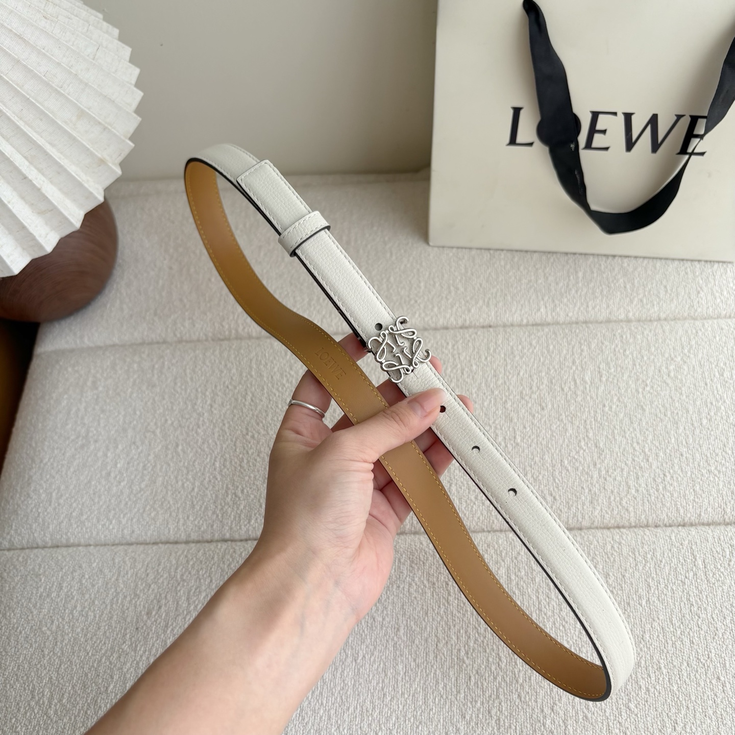 Female Leather Belt Cow Leather White M-l