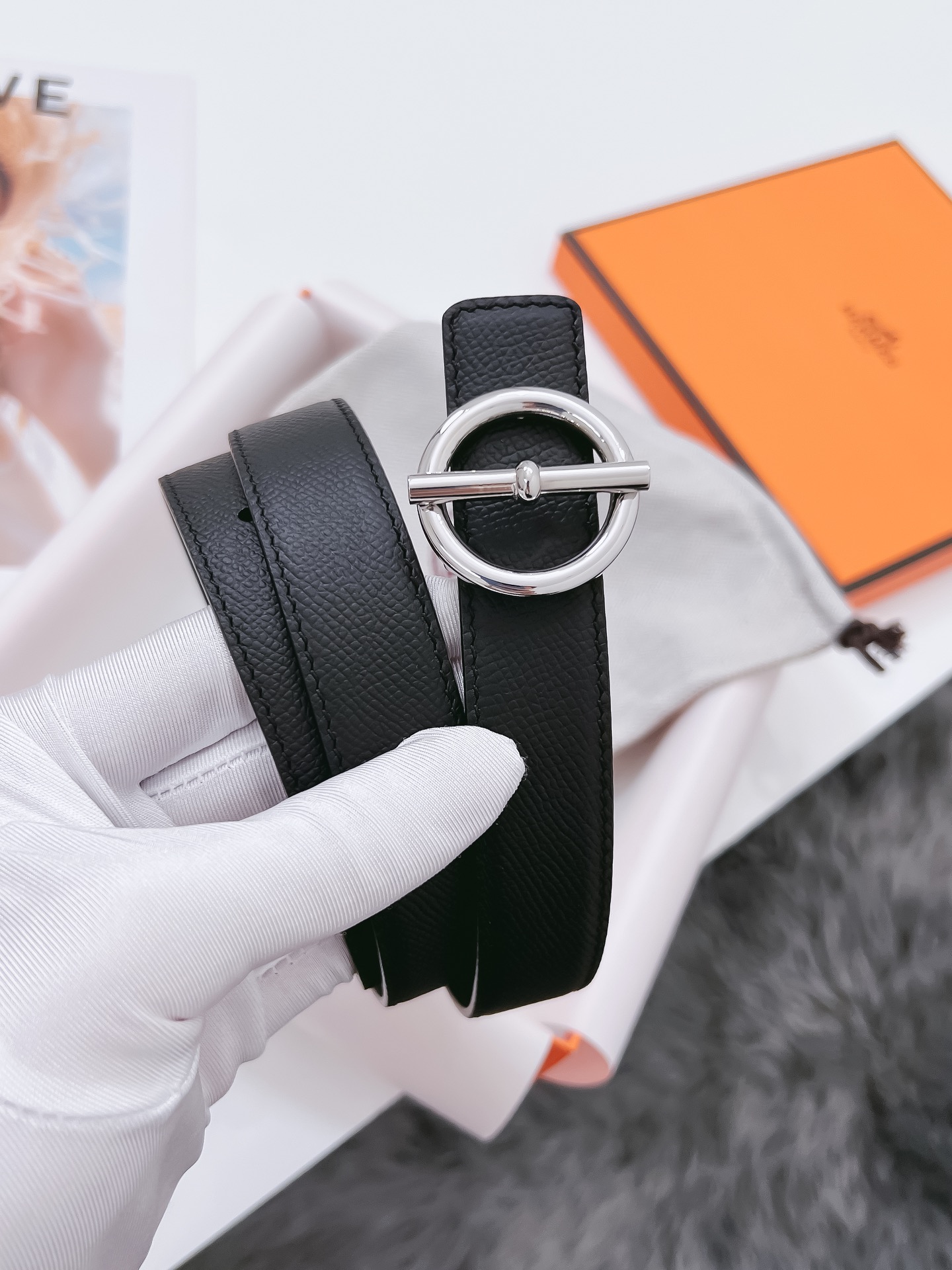 Hermès Female Basic Belt Cow Leather Black 110cm-m