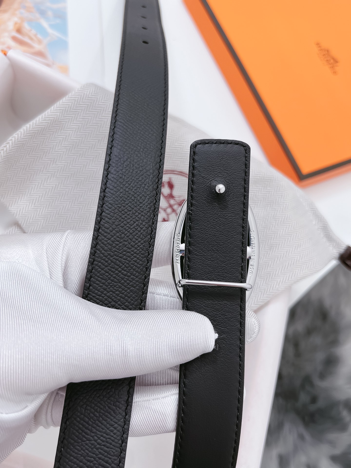 Hermès Female Basic Belt Cow Leather Black 110cm-m