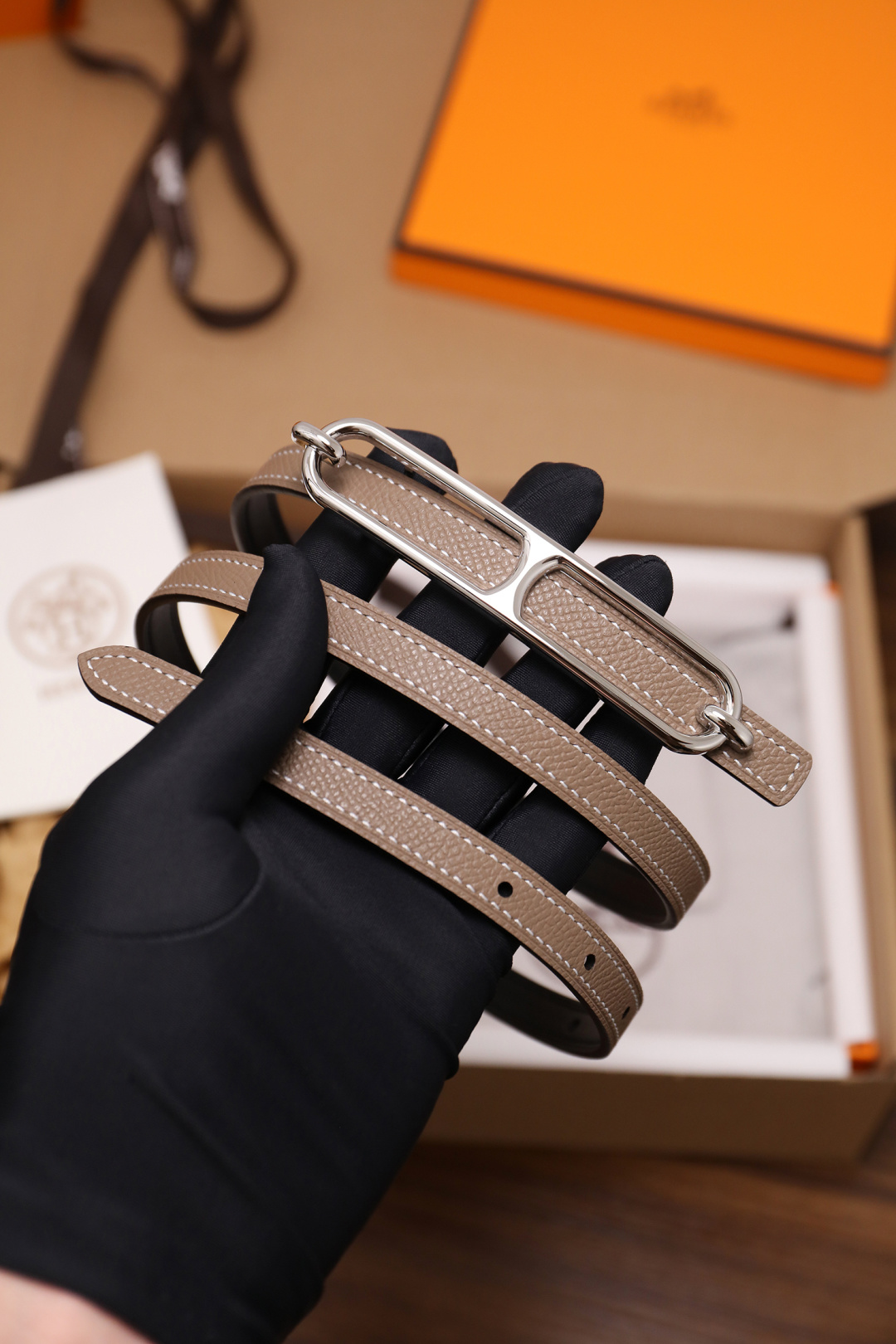 Hermès Female Basic Belt Cow Leather Silver 110cm-m