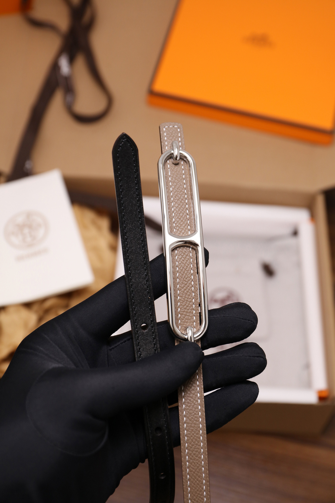 Hermès Female Basic Belt Cow Leather Silver 110cm-m