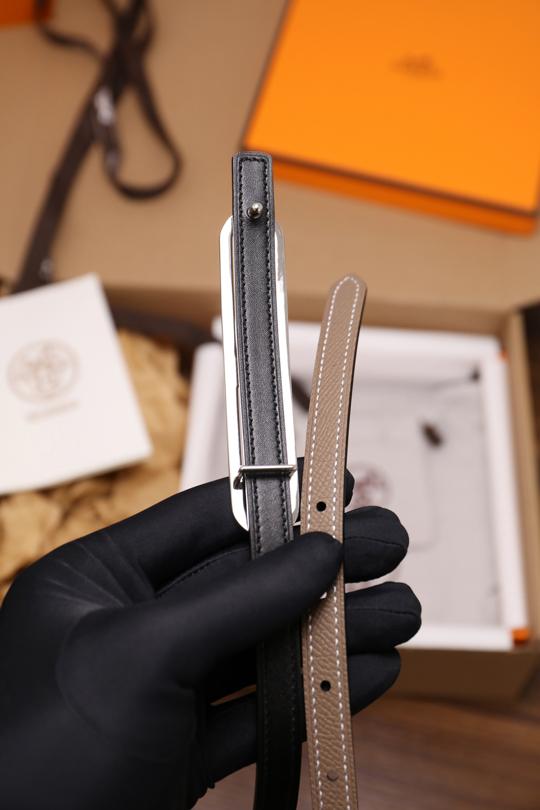 Hermès Female Basic Belt Cow Leather Silver 110cm-m