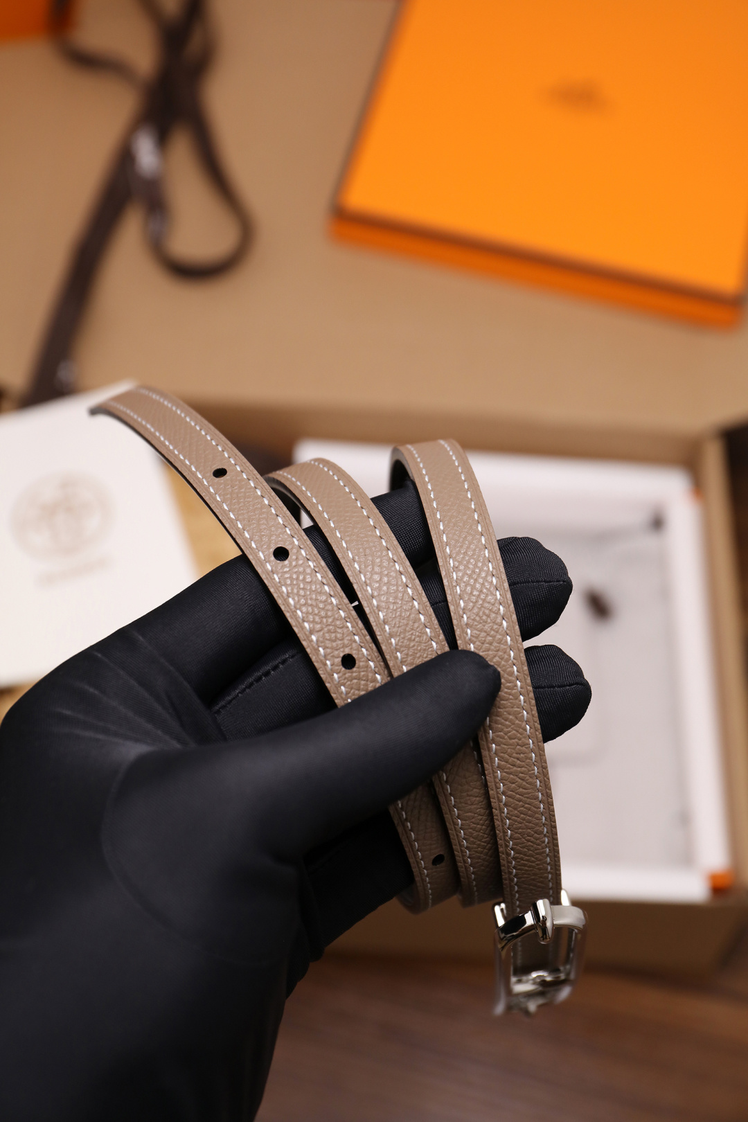 Hermès Female Basic Belt Cow Leather Silver 110cm-m