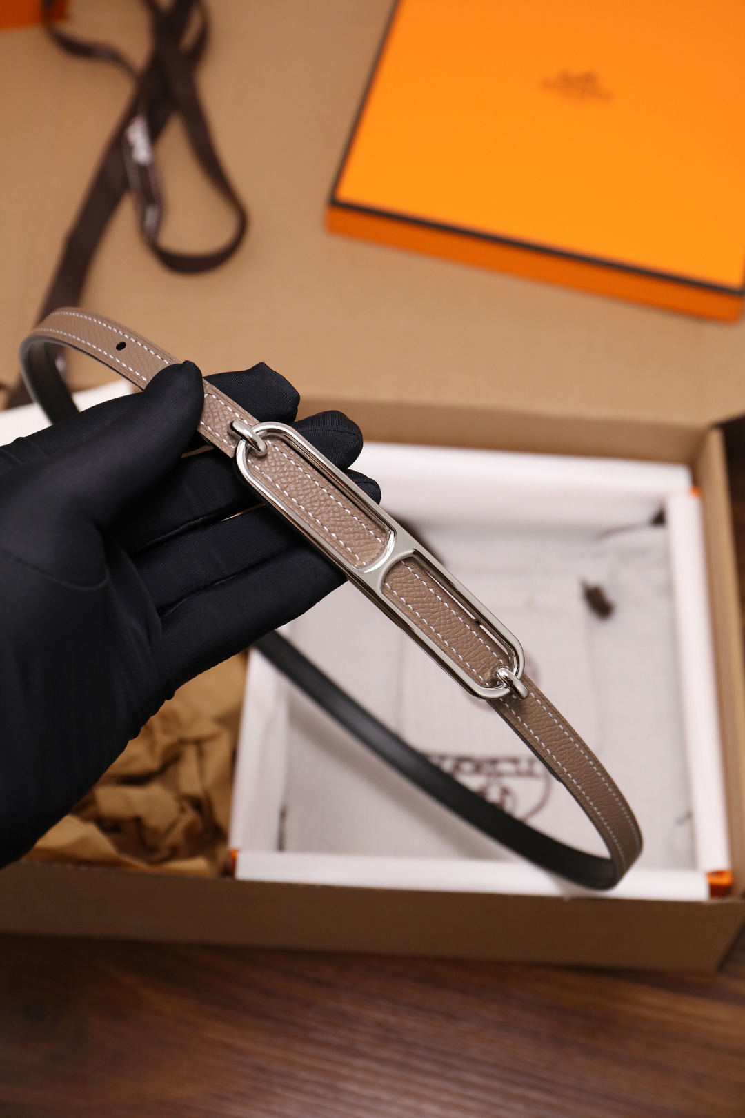 Hermès Female Basic Belt Cow Leather Silver 110cm-m