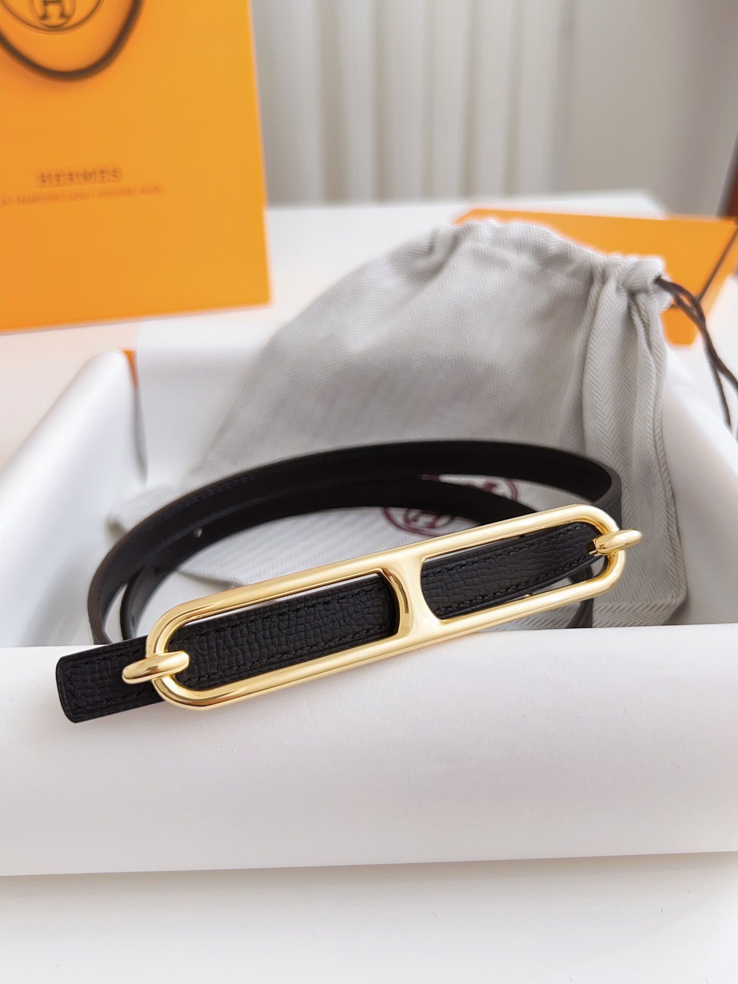 Hermès Female Basic Belt Cow Leather Silver 110cm-m