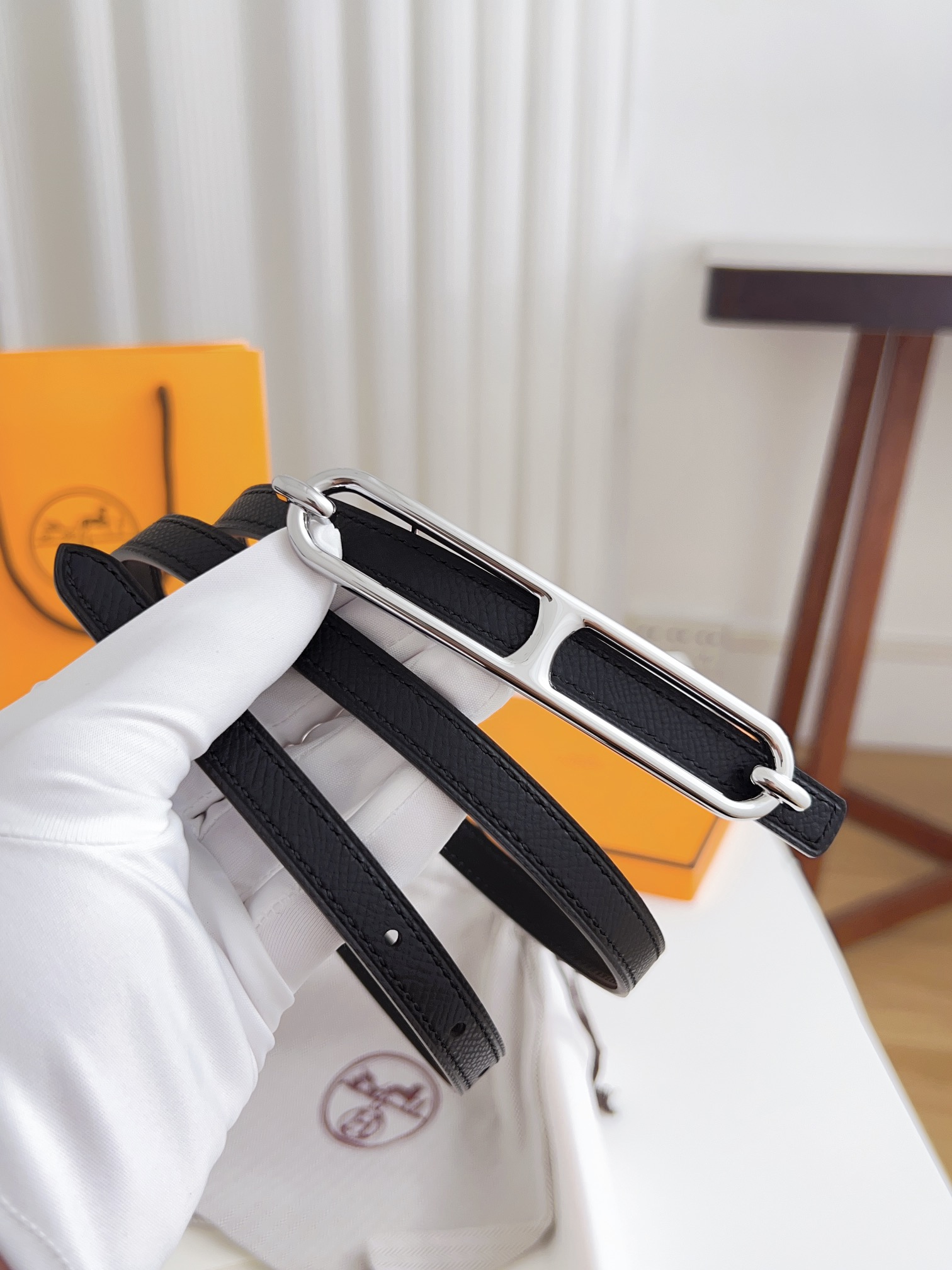 Hermès Female Basic Belt Cow Leather Silver 110cm-m