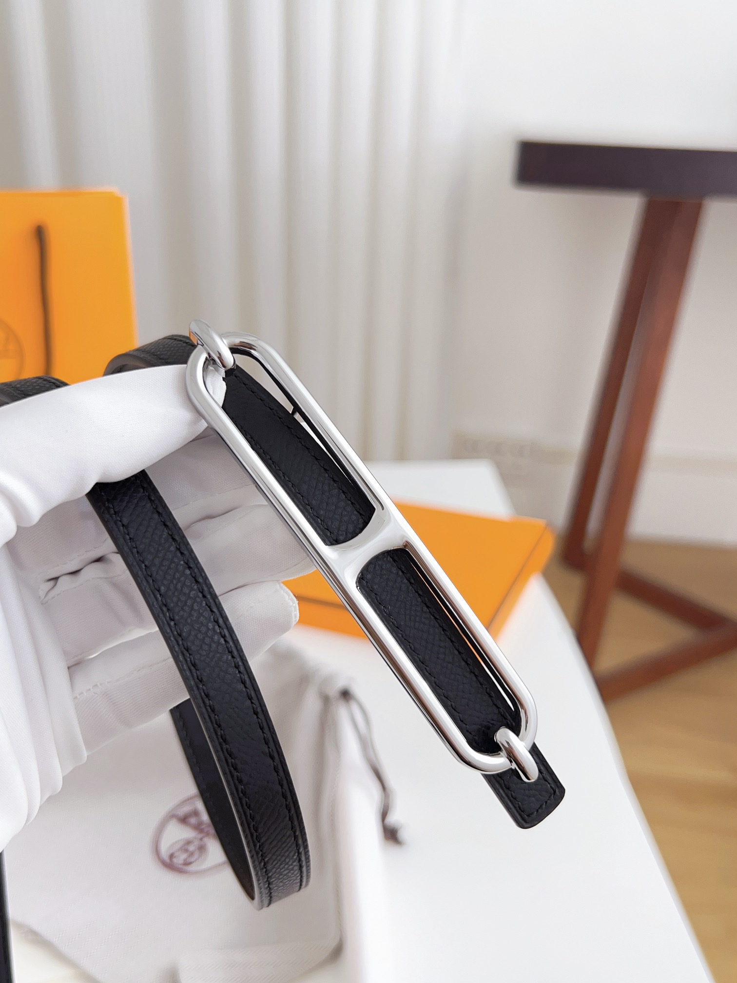 Hermès Female Basic Belt Cow Leather Silver 110cm-m