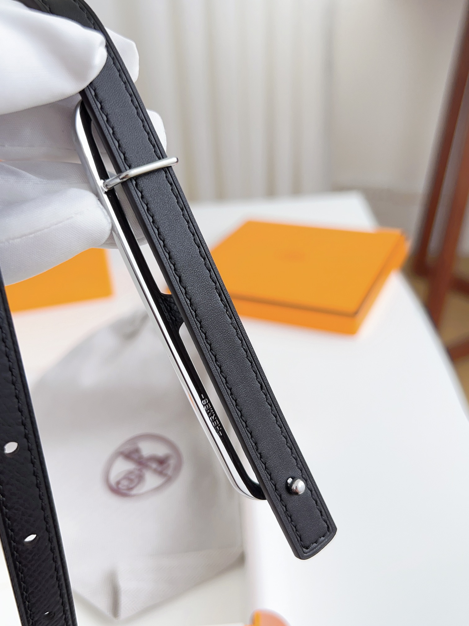 Hermès Female Basic Belt Cow Leather Silver 110cm-m