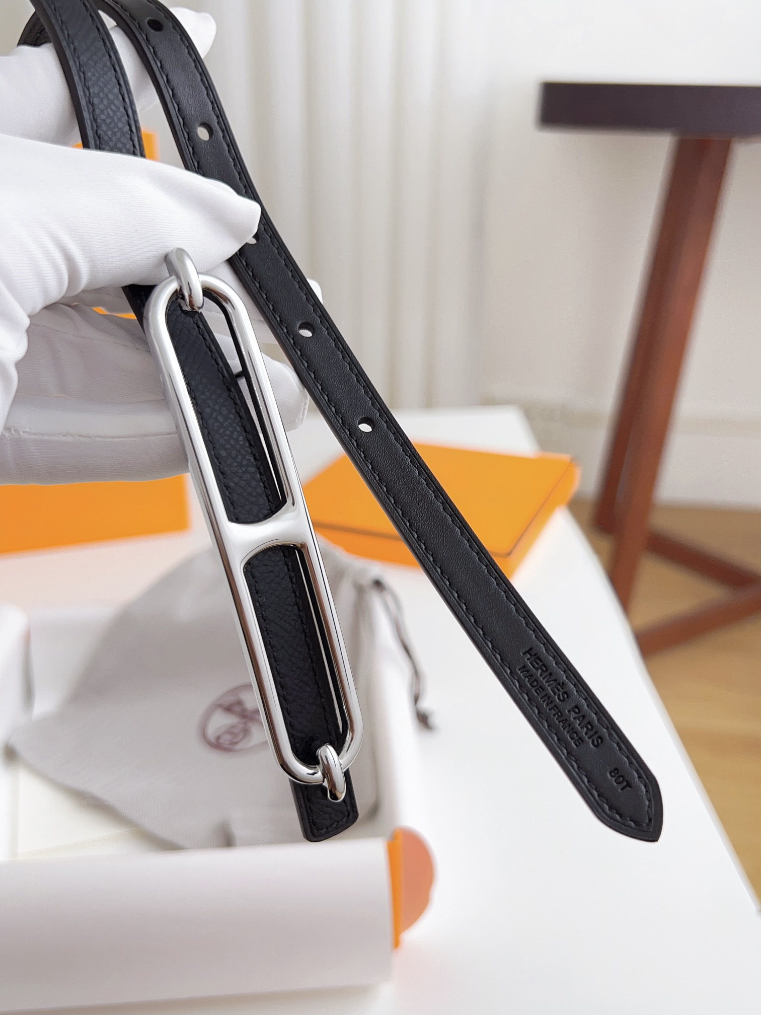 Hermès Female Basic Belt Cow Leather Silver 110cm-m